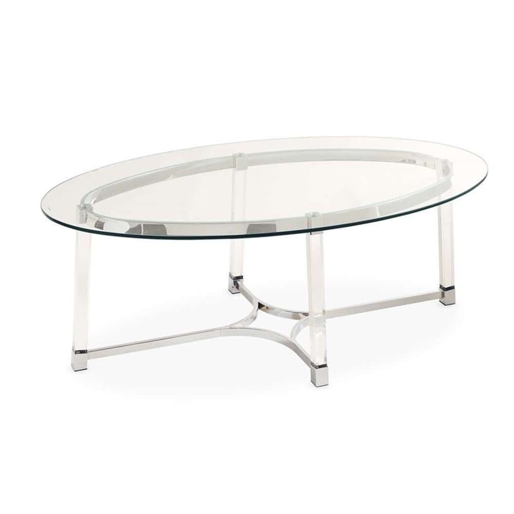 Modern Oval Glass Top Coffee Table - Sleek & Stylish Centerpiece for Living Room, Lounge, or Office - BOWERY HILL Contemporary Furniture