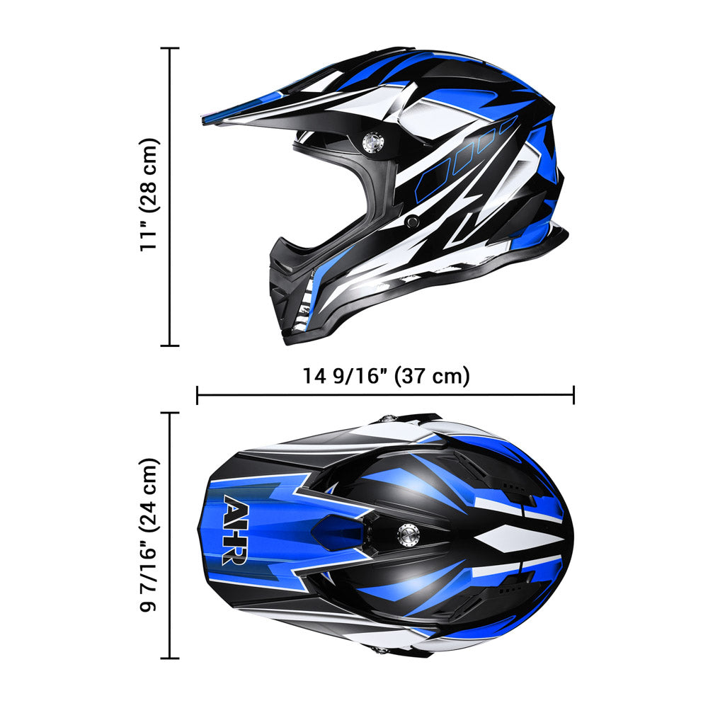 TheLAShop Black & Blue Dirt Bike Helmet - DOT Approved Full Face Motorcycle Helmet for Adults - Lightweight & Durable for Off-Road Racing, Motocross & ATV Riding