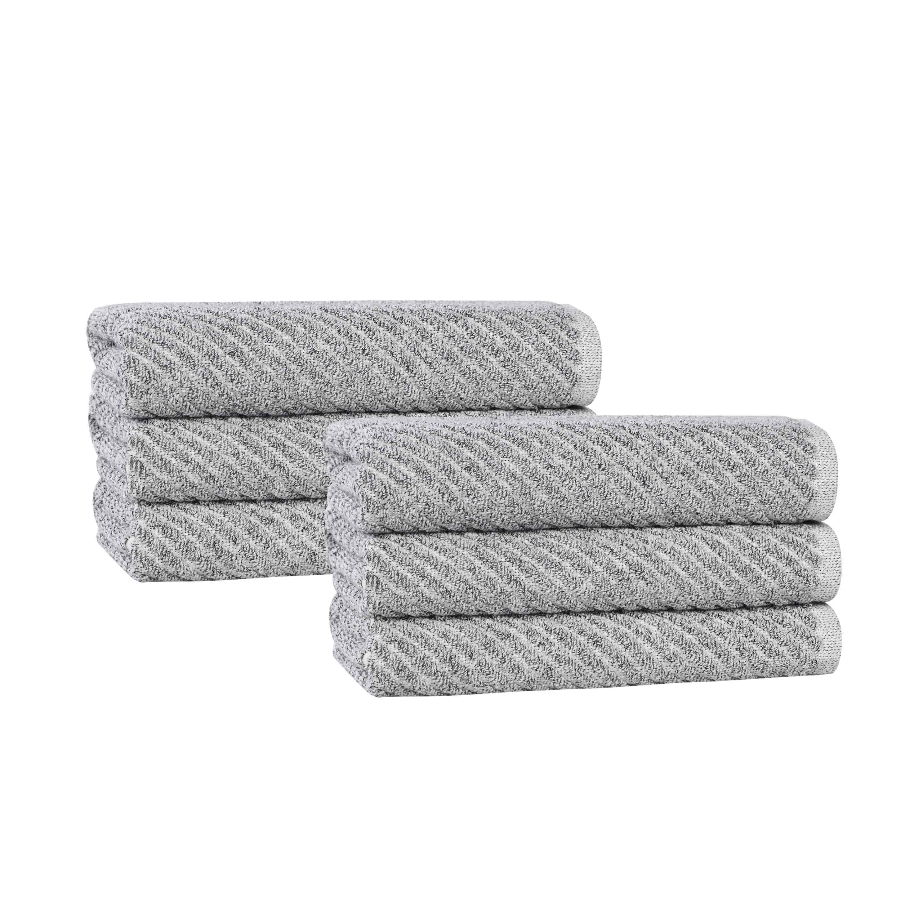 Premium Cotton Blend Diagonal Stripes Hand Towels Set of 6 - Soft Absorbent Bath & Kitchen Towels for Bathroom, Spa, Gym & Guest Use