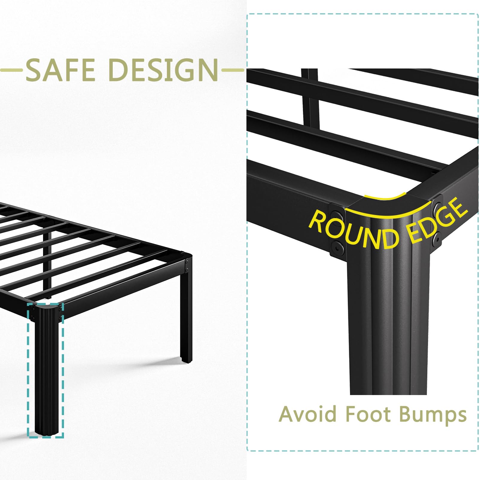 KERAMIK 18 Inch Twin Size Metal Bed Frame - Heavy Duty Platform Bed with Round Edges, No Box Spring Needed, Easy Assembly, Black - Perfect for Kids Rooms, Guest Beds & Small Spaces