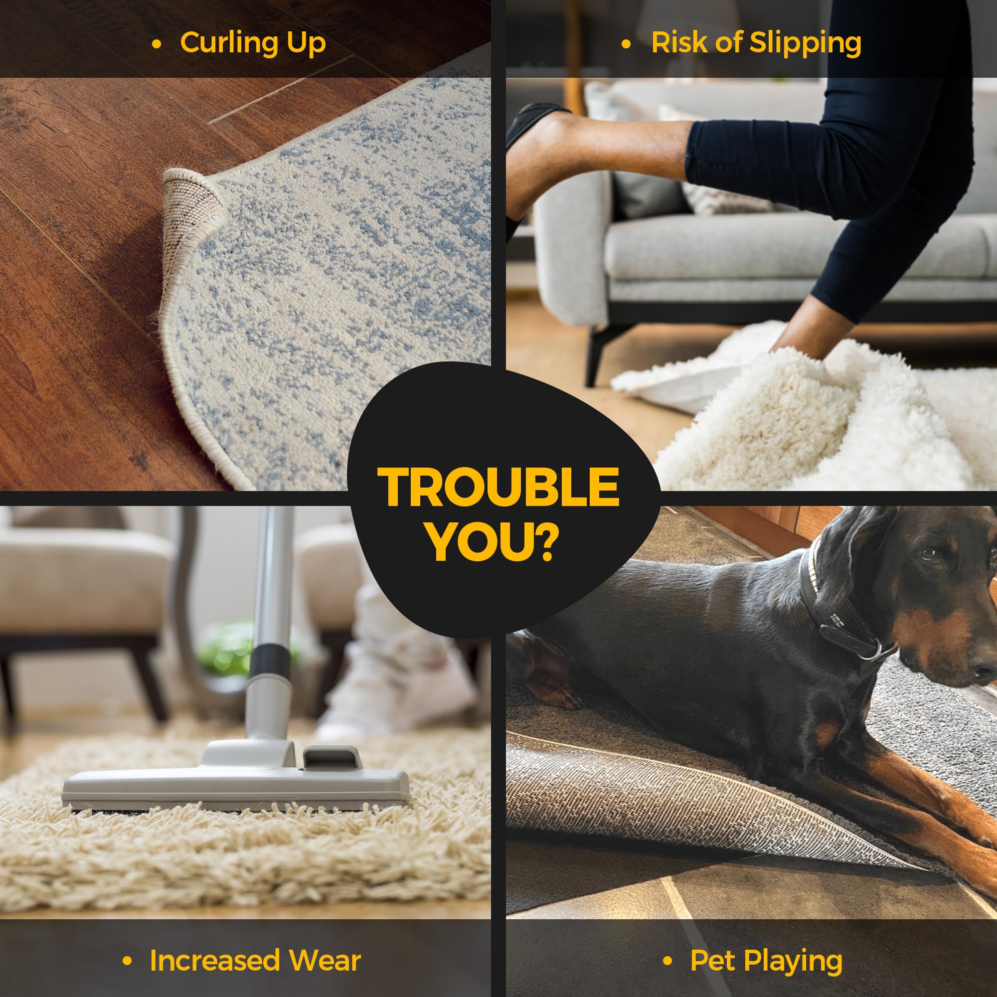 12 Pcs Non-Slip Rug Grippers for Hardwood Floors & Tiles - Double Sided Adhesive Carpet Tape - Washable & Reusable Rug Pads to Keep Rugs in Place - Perfect for Living Room, Bedroom & Office Use
