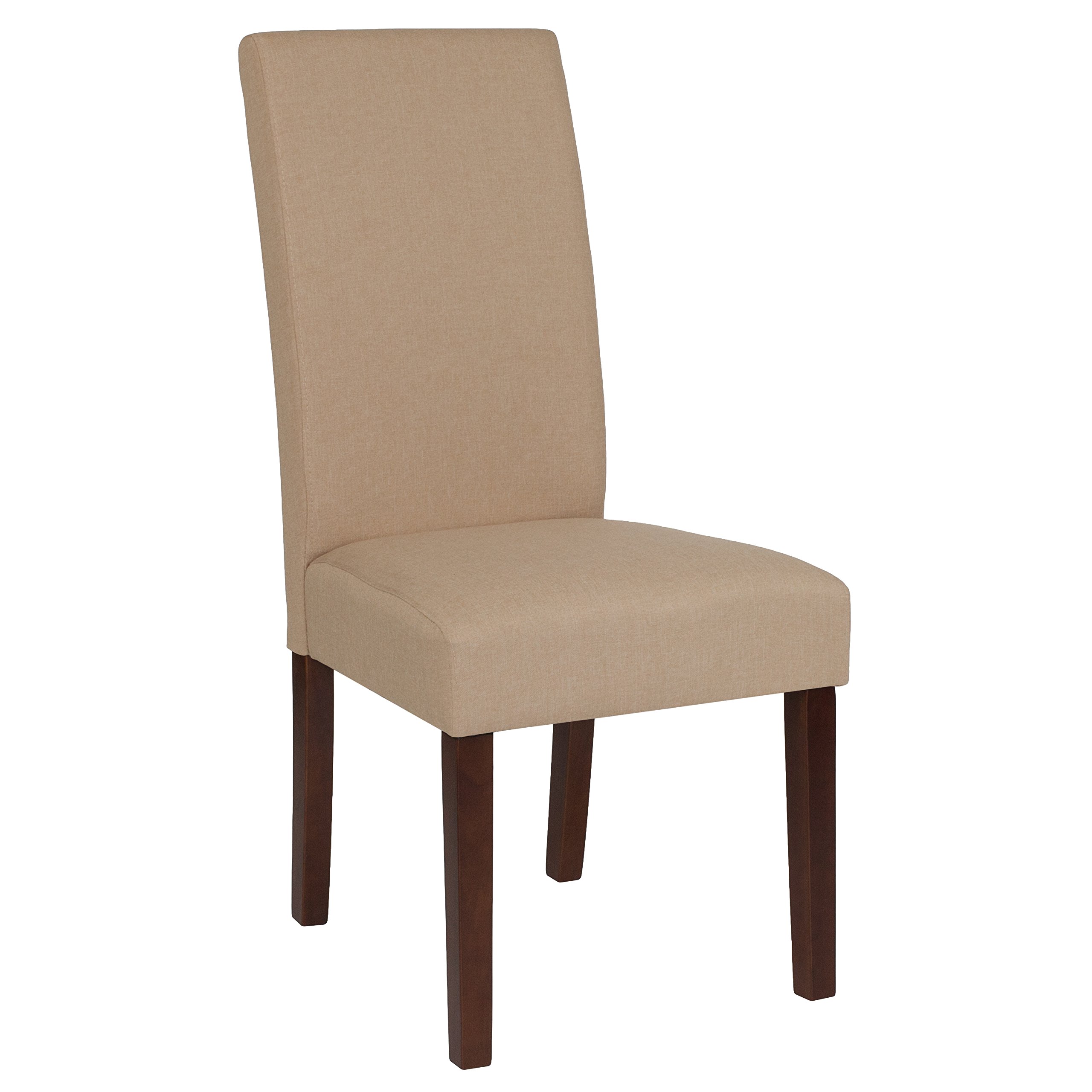 Beige Fabric Parsons Dining Chair with Mahogany Legs - Elegant Modern Side Chair for Kitchen, Dining Room, Office or Wedding Decor
