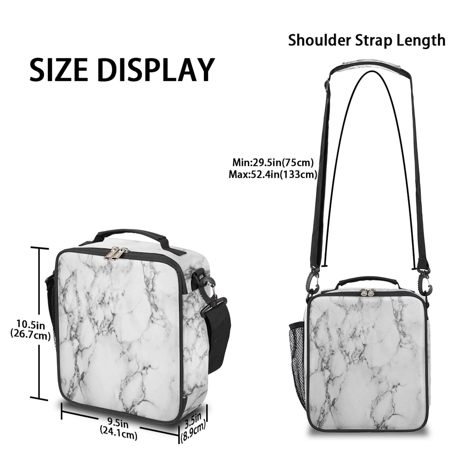 AUUXVA Insulated Lunch Bag - Geometric Grey Marble Neoprene Lunch Box with Zipper for Adults & Kids | Perfect for School, Work, Picnics, Camping & Travel