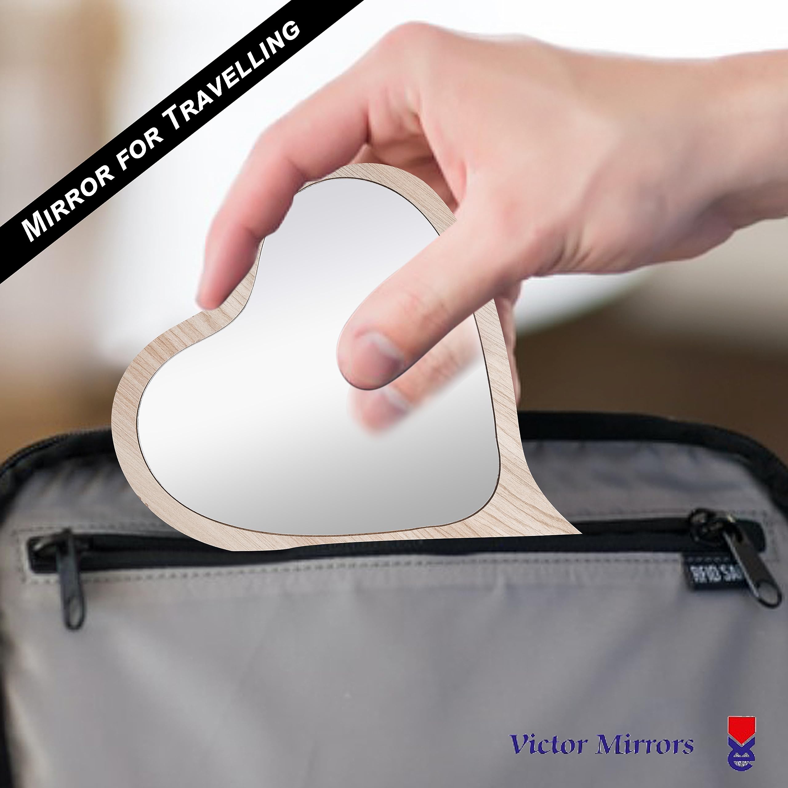 Victor Mirrors Handheld Mirror with Handle - 8.5x11.75 Inch Heart-Shaped Travel Mirror for Women & Girls, Portable Makeup Cosmetic Mirror, Compact Design - Perfect for Travel, Home, and Beauty Routines