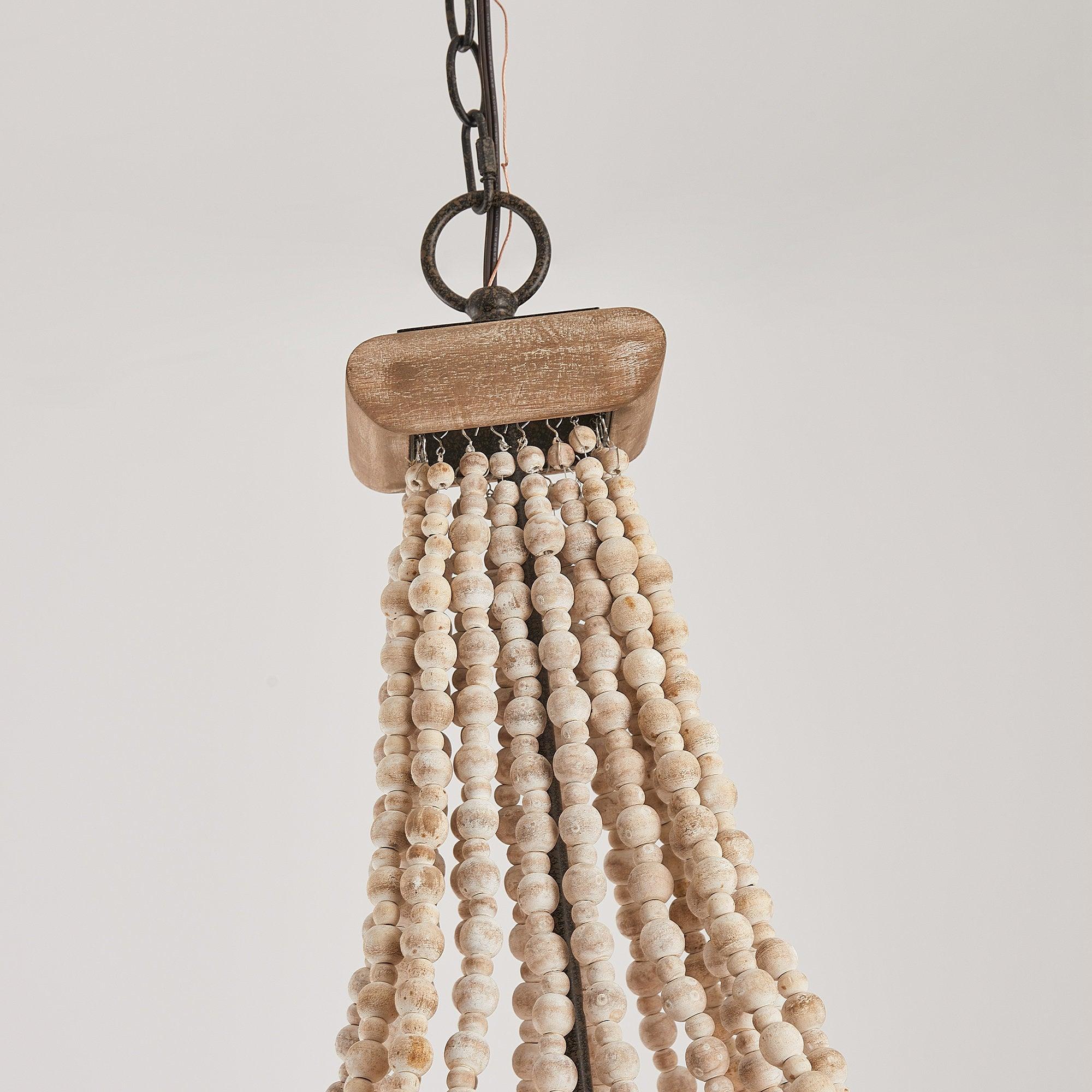 Regas 4-Light Wood Bead Candle Style Chandelier - Rustic Farmhouse Ceiling Light Fixture for Dining Room, Bedroom, or Living Room Decor