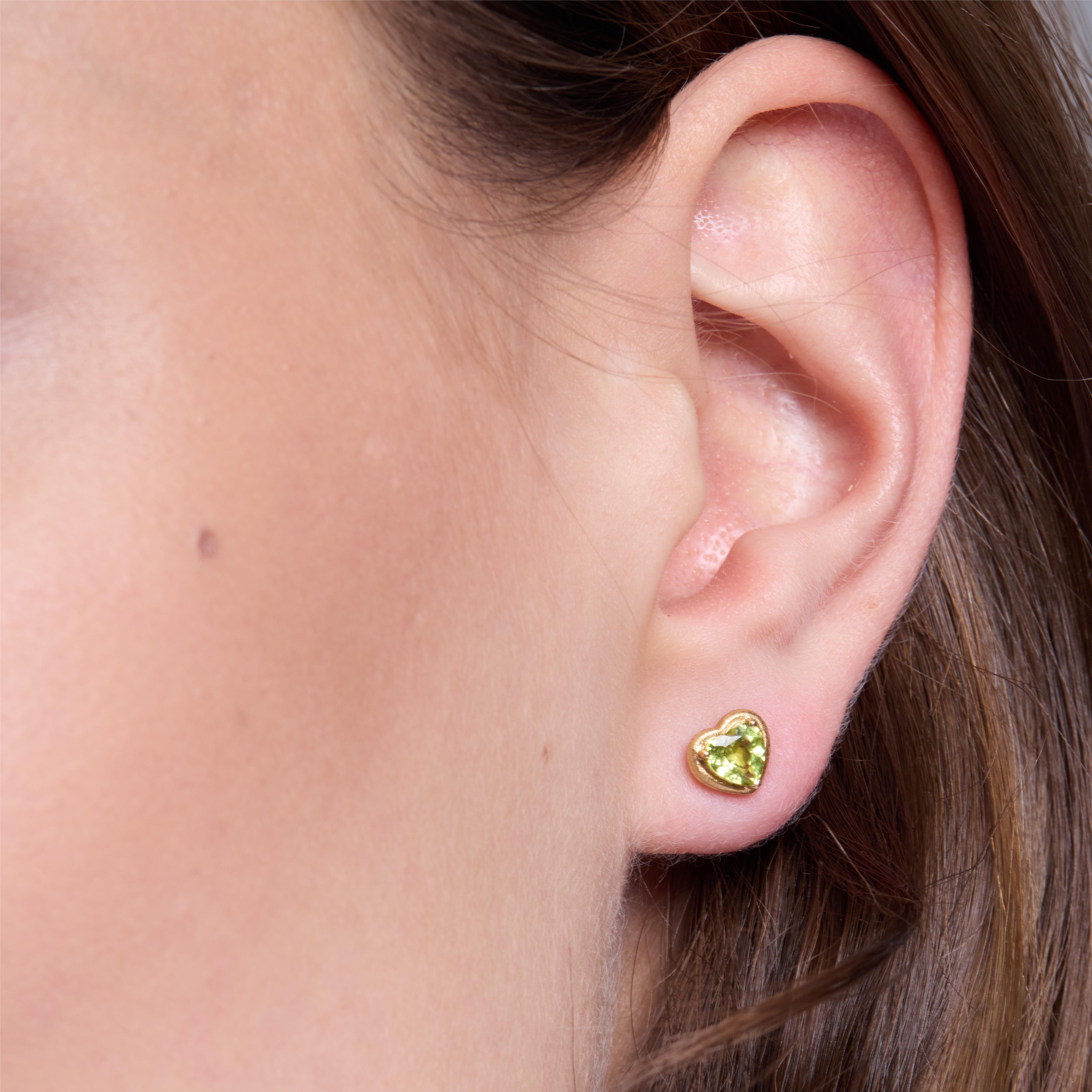 Charismatic Heart Gold Peridot Stud Earrings - Elegant 14K Gold Dainty Earrings for Women, Perfect Gift for Valentine's Day, Anniversary & Special Occasions