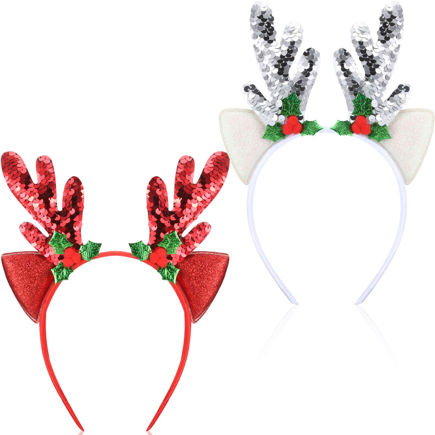 Bememo 2 Pack Christmas Reindeer Antler Headbands for Women - Festive Holiday Party Hair Accessories for Christmas Costume, Xmas Photo Props, and Holiday Celebrations