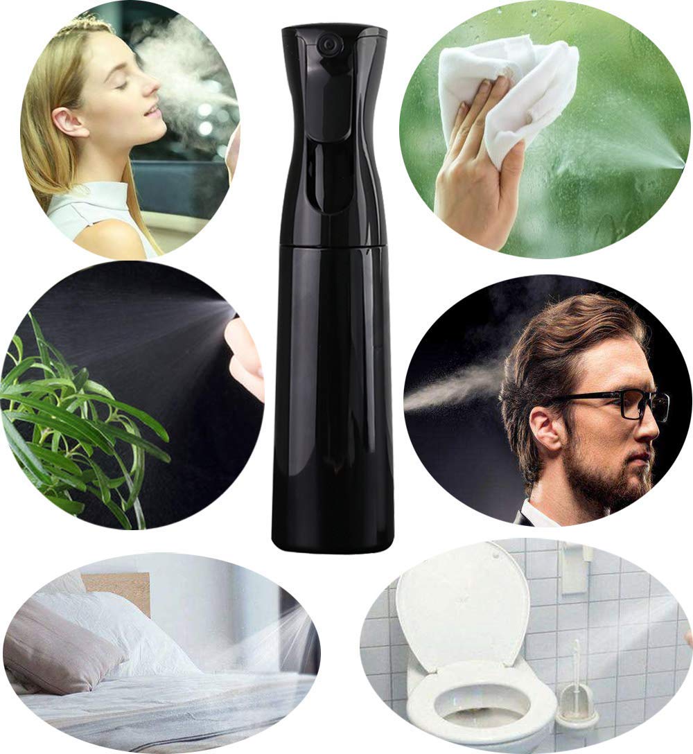 Olafur 300ML Fine Mist Spray Bottle (Pack of 1) - Continuous Mister for Hair, Plants, Cleaning & Beauty - Ultra Fine Water Mist Sprayer (Black) | Perfect for Hair Styling, Plant Care, Home Cleaning & Travel Essentials