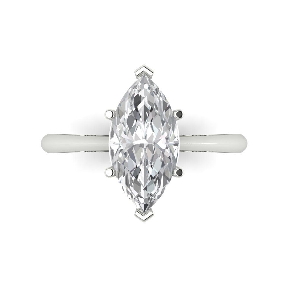 Clara Pucci 2.45ct Marquise Cut Solitaire Lab-Created White Sapphire Ring in 14k White Gold for Women | Elegant Engagement, Wedding, Anniversary Jewelry Gift