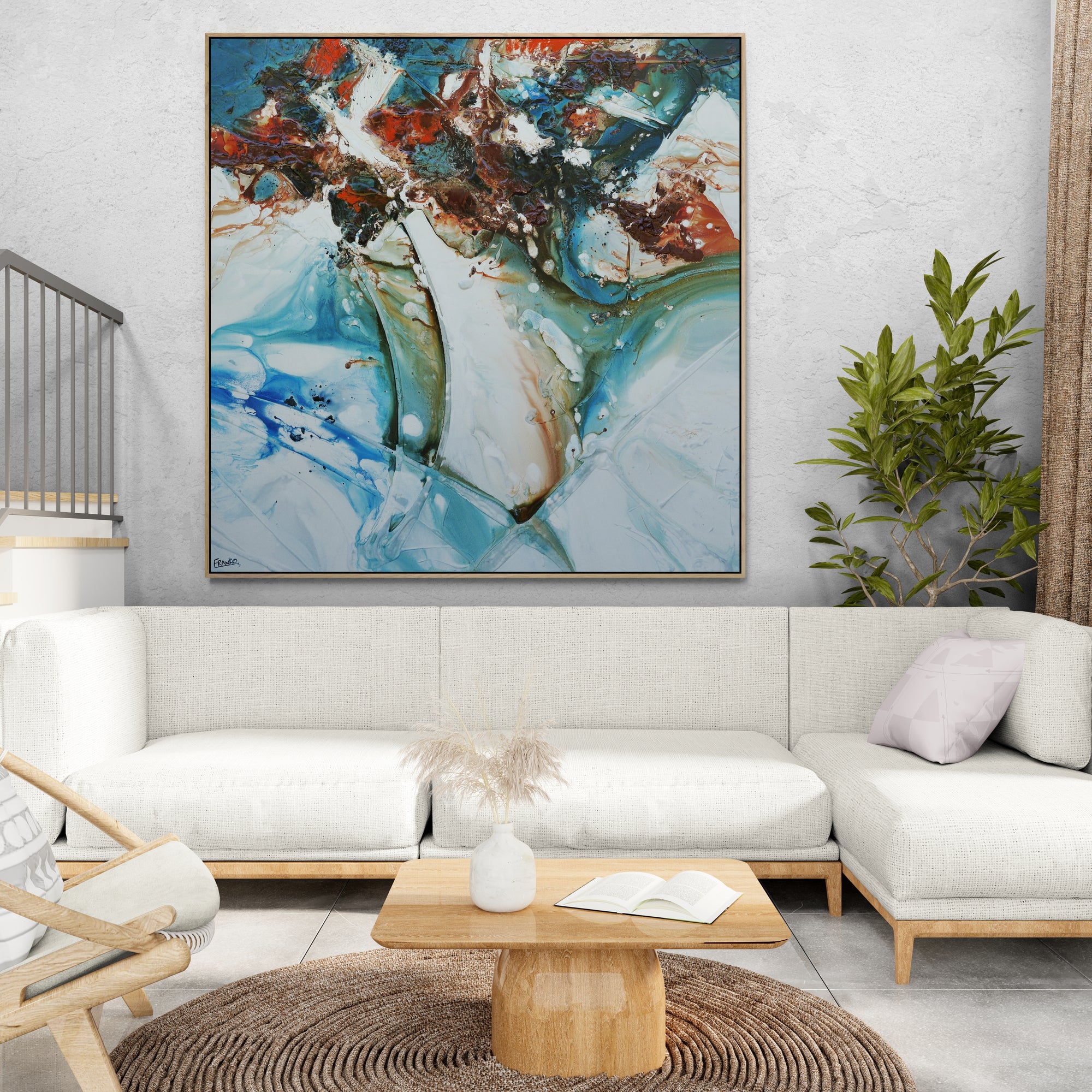 Midnight Denim 150cm x 150cm Rustic Blue Textured Abstract Canvas Wall Art - Modern Home Decor for Living Room, Bedroom & Office