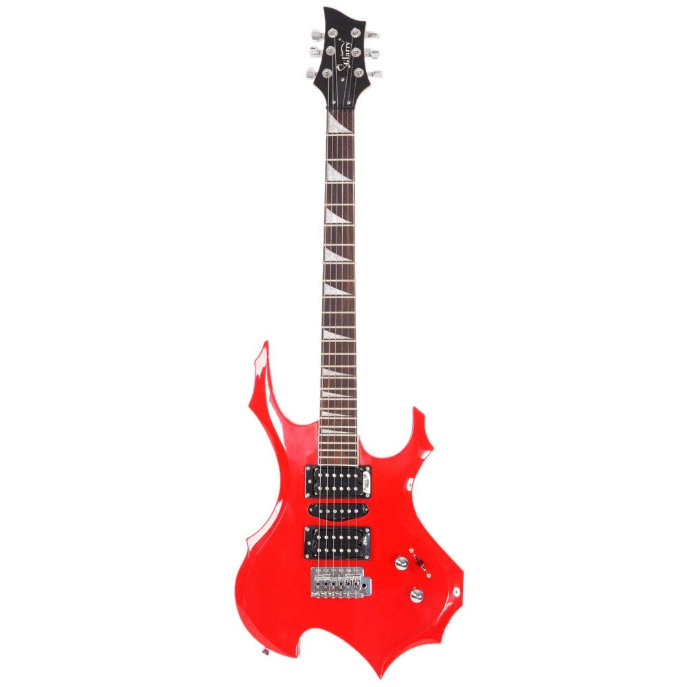 Professional Flame Electric Guitar Full Kit with Gig Bag, Picks, Tremolo Bar, Link Cable & Amp - Rock Stage & Home Practice (Red)