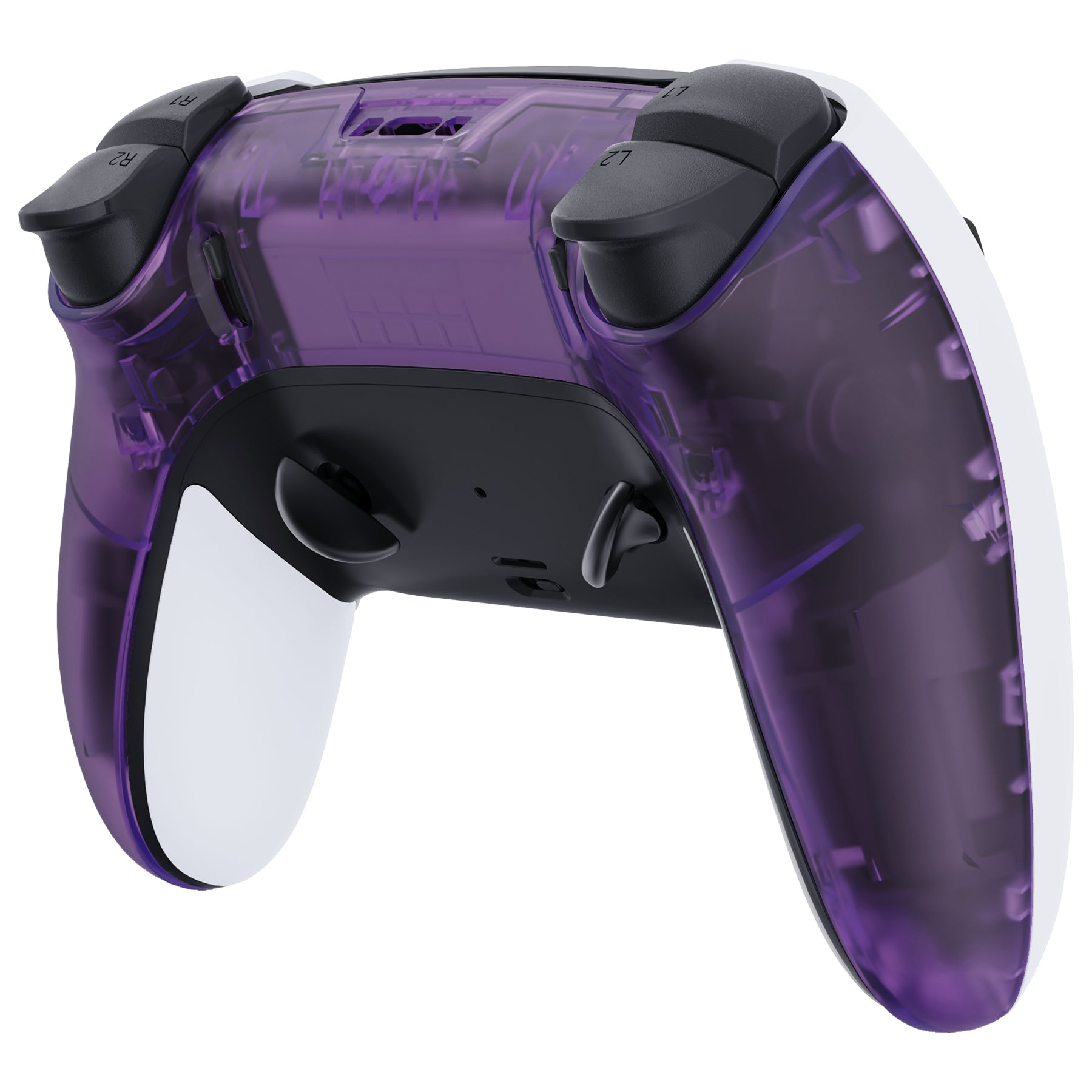 eXtremeRate Clear Atomic Purple Replacement Back Housing Bottom Shell for PS5 Edge Controller - Durable & Customizable Gaming Accessory for Enhanced Comfort and Style