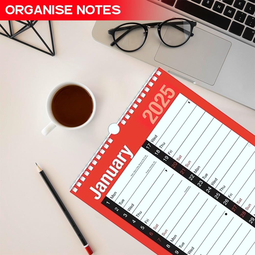 ZYBUX 2025 Spiral Bound Wall Calendar Planner - A4 2-Column Design with Holidays & Notable Dates | Perfect for Home, Office, School & Business Planning | Durable Organizer for Year-Round Scheduling