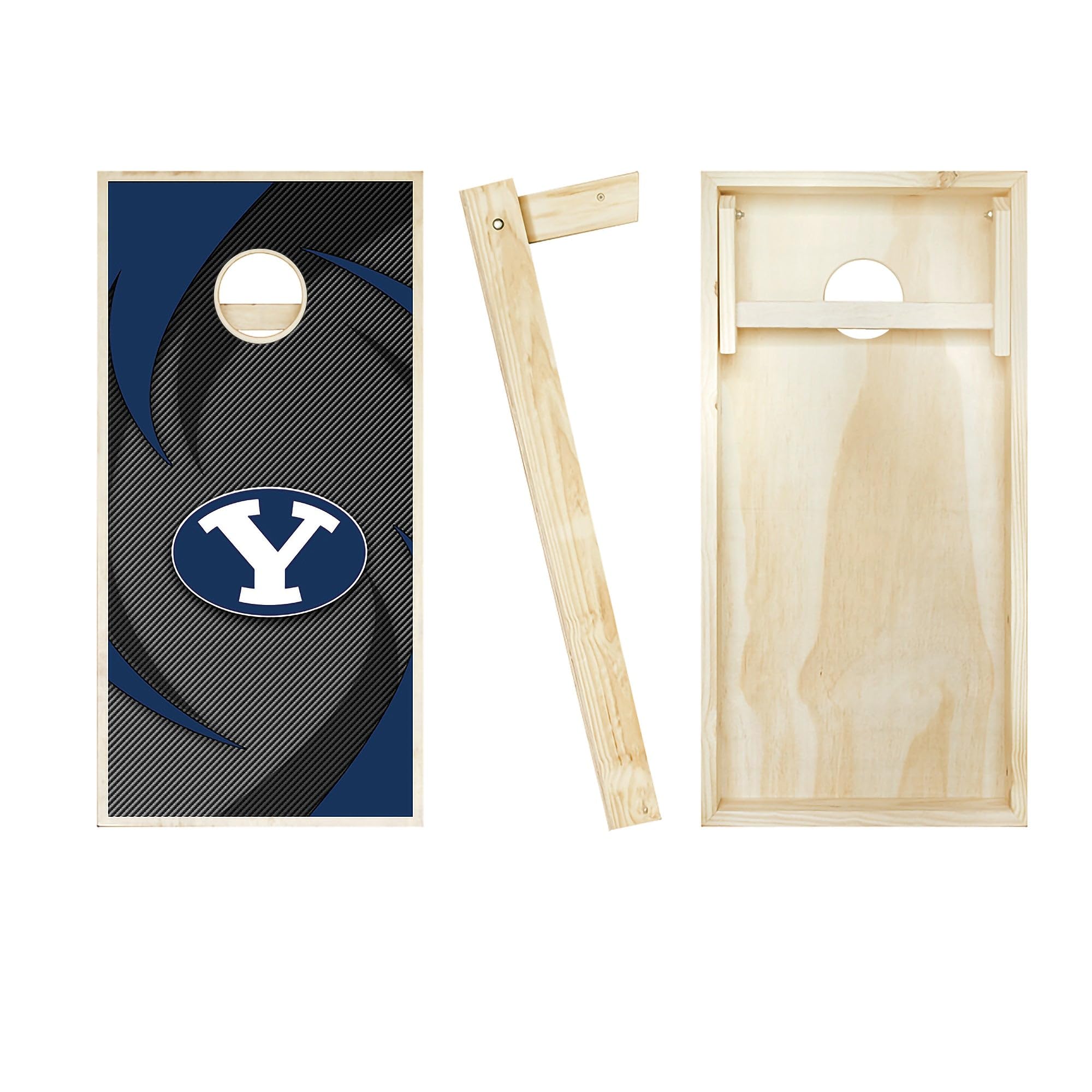BYU Swoosh Version Cornhole Game Set - 2 Premium Cornhole Boards & 8 Custom Team Logo Bags - Perfect for Tailgating, Backyard Parties & College Game Day Events