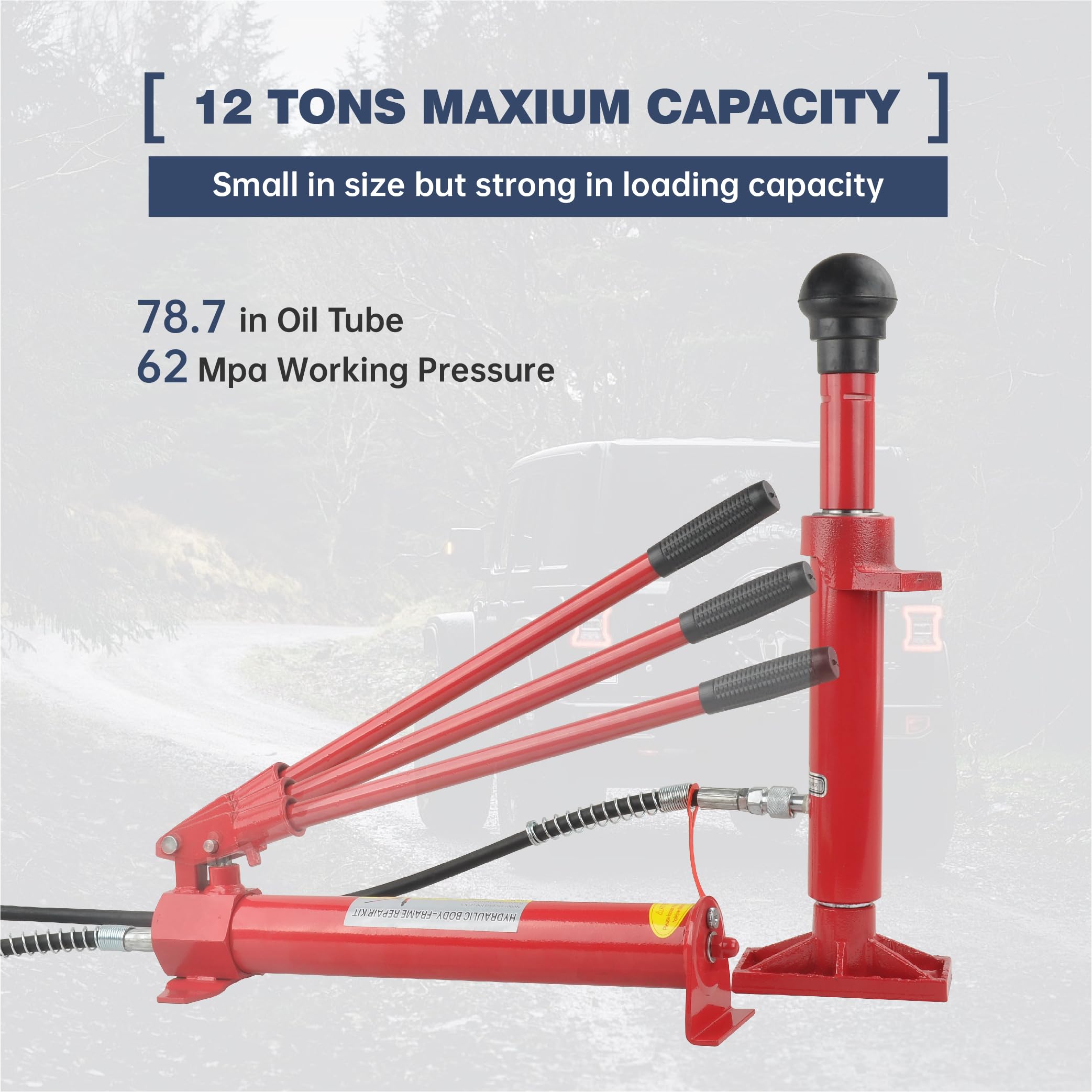 10 Ton Porta Power Kit with 2M (78.7 inch) Oil Hose - Hydraulic Car Jack Ram for Auto Body Frame Repair, Truck Bed Loadhandler & Construction Equipment - Perfect for Vehicle Maintenance, Garage Repairs & Heavy Duty Jobs