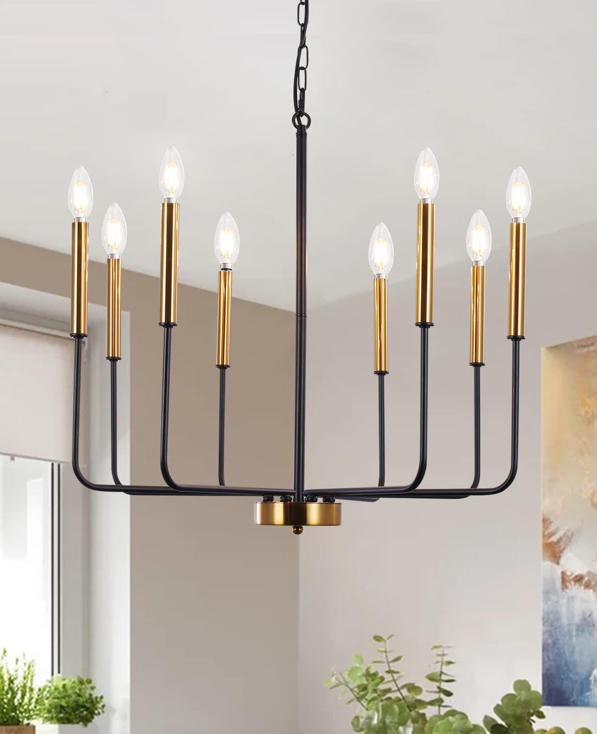 **PUMING 8-Light Farmhouse Chandelier - Modern Rustic Candle Style Ceiling Pendant Light Fixture for Kitchen Island, Dining Room, Living Room & Bedroom - Perfect for Farmhouse, Cottage & Vintage Home Decor**