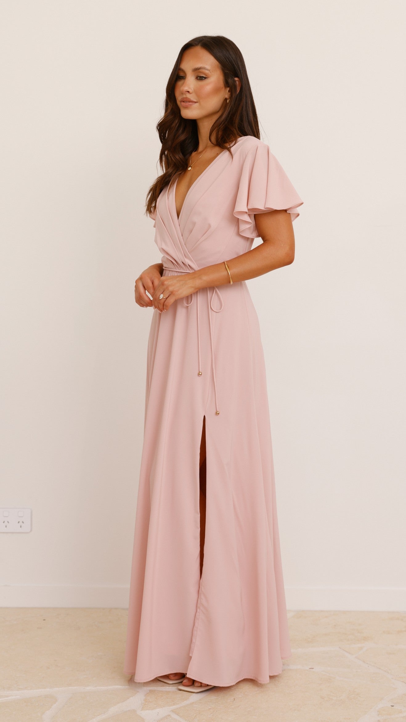 Charlize Maxi Dress for Women - Elegant Dusty Pink Flowy Long Dress for Summer, Beach, Wedding & Special Occasions