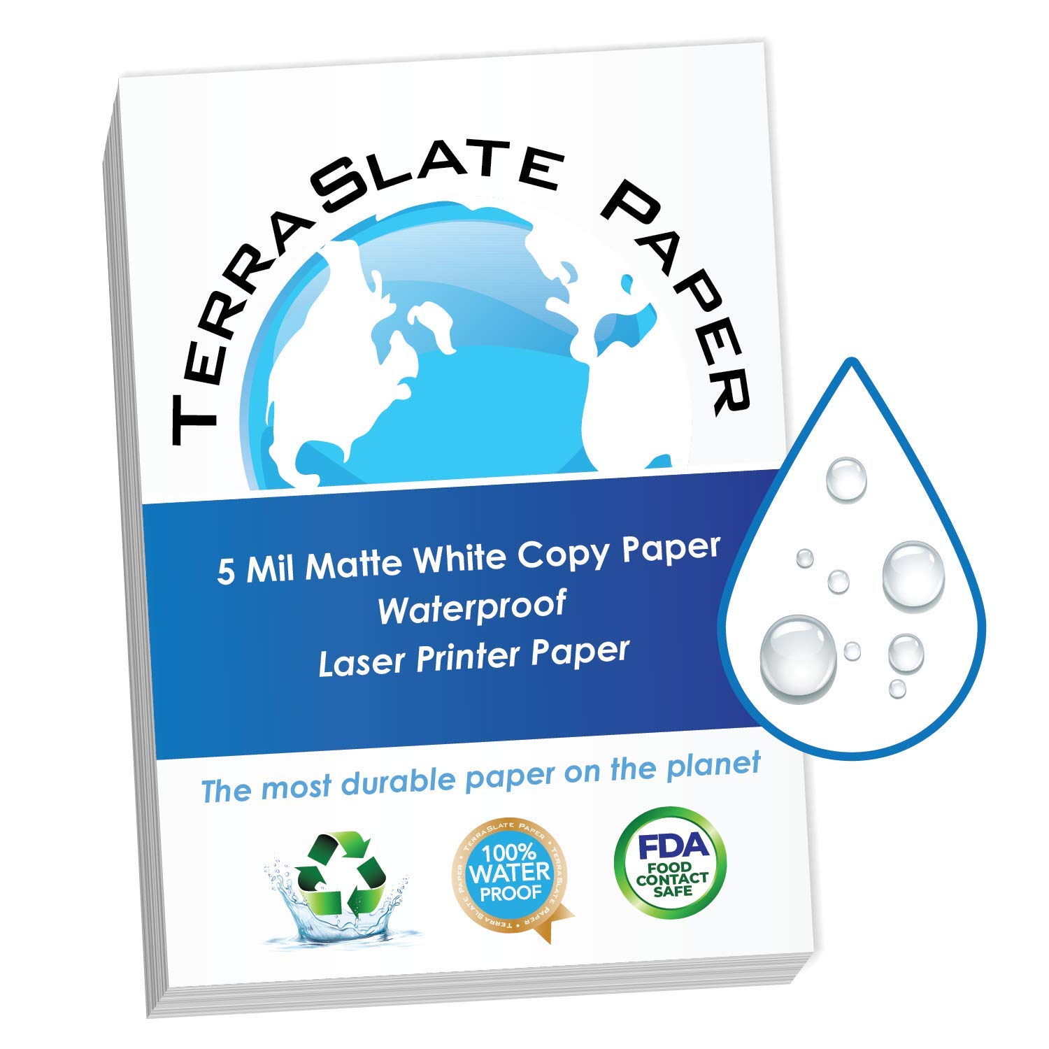 Waterproof Laser Printer Paper - TerraSlate 5 Mil 8.5x11 Inch Weatherproof Copy Paper (25 Sheets) for Outdoor Signs, Rainproof Labels & Durable Documents