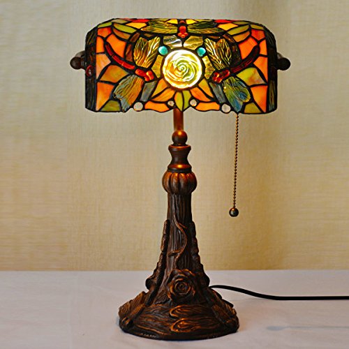 Handcrafted Dragonfly Rose Tiffany Table Lamp - 16.14 Inch Stained Glass Moroccan Style Bedside Light for Bedroom, Living Room & Home Office | Perfect Reading Lamp & Decorative Lighting for Turkish-Inspired Interiors