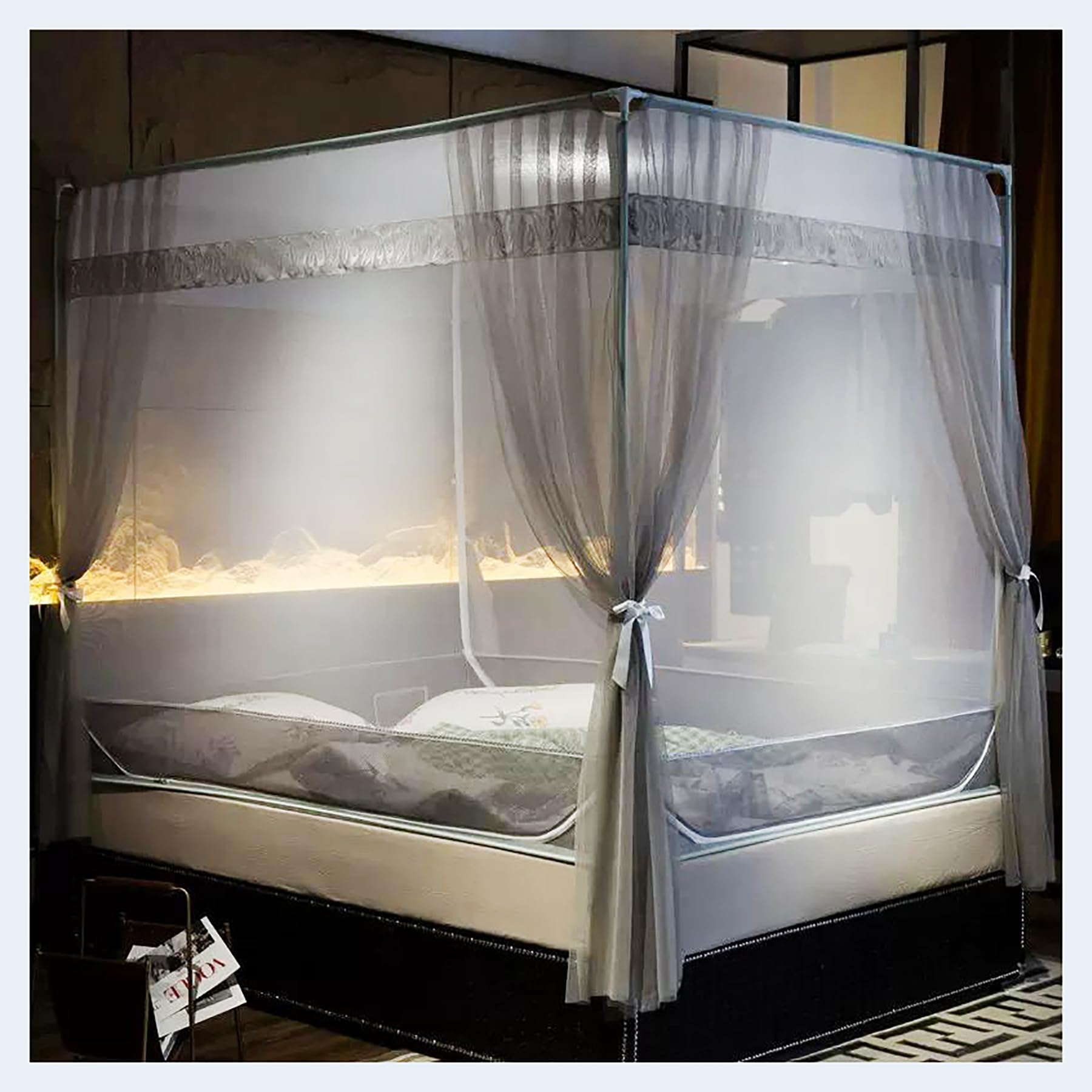 Stainless Steel Mosquito Net Bed Canopy Tent - Dark Blue 150x200cm for Queen Size Bed | Bedroom Decor & Outdoor Camping Protection