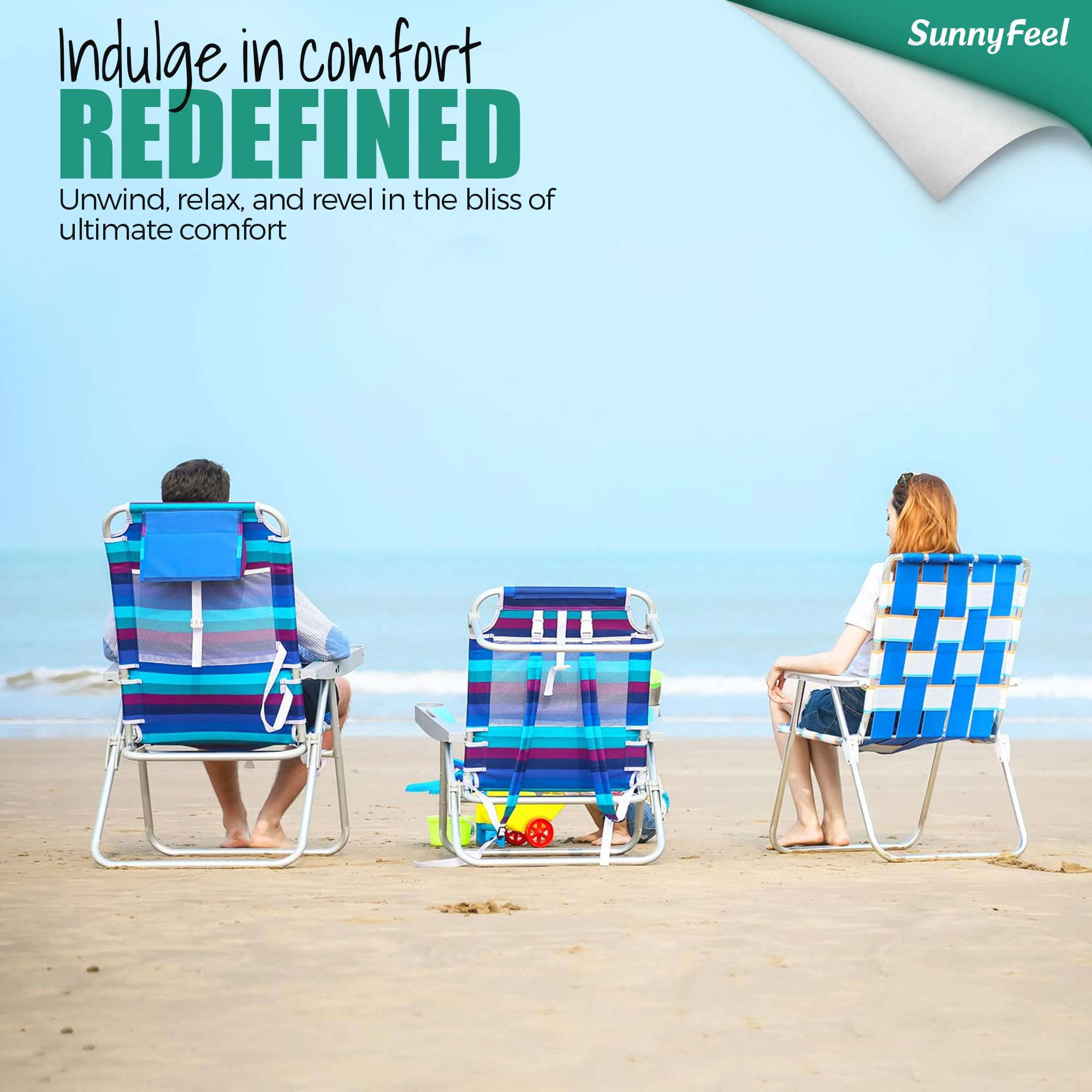Extra Wide Low Beach Chair 2 Pack - Heavy Duty 500lbs Capacity, 5-Position Reclining Folding Camping Chairs with Cup Holder & Carry Strap - Portable Backpack Design for Adults, Perfect for Beach, Backyard, Poolside, Picnics & Outdoor Relaxation