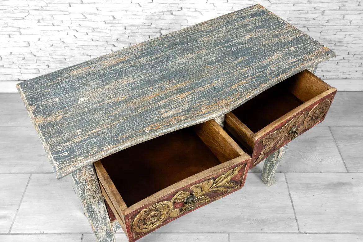 French Arched Hand Carved Indian Solid Wood Console Hall Table - Elegant Entryway Furniture for Foyer, Living Room & Dining Room Decor