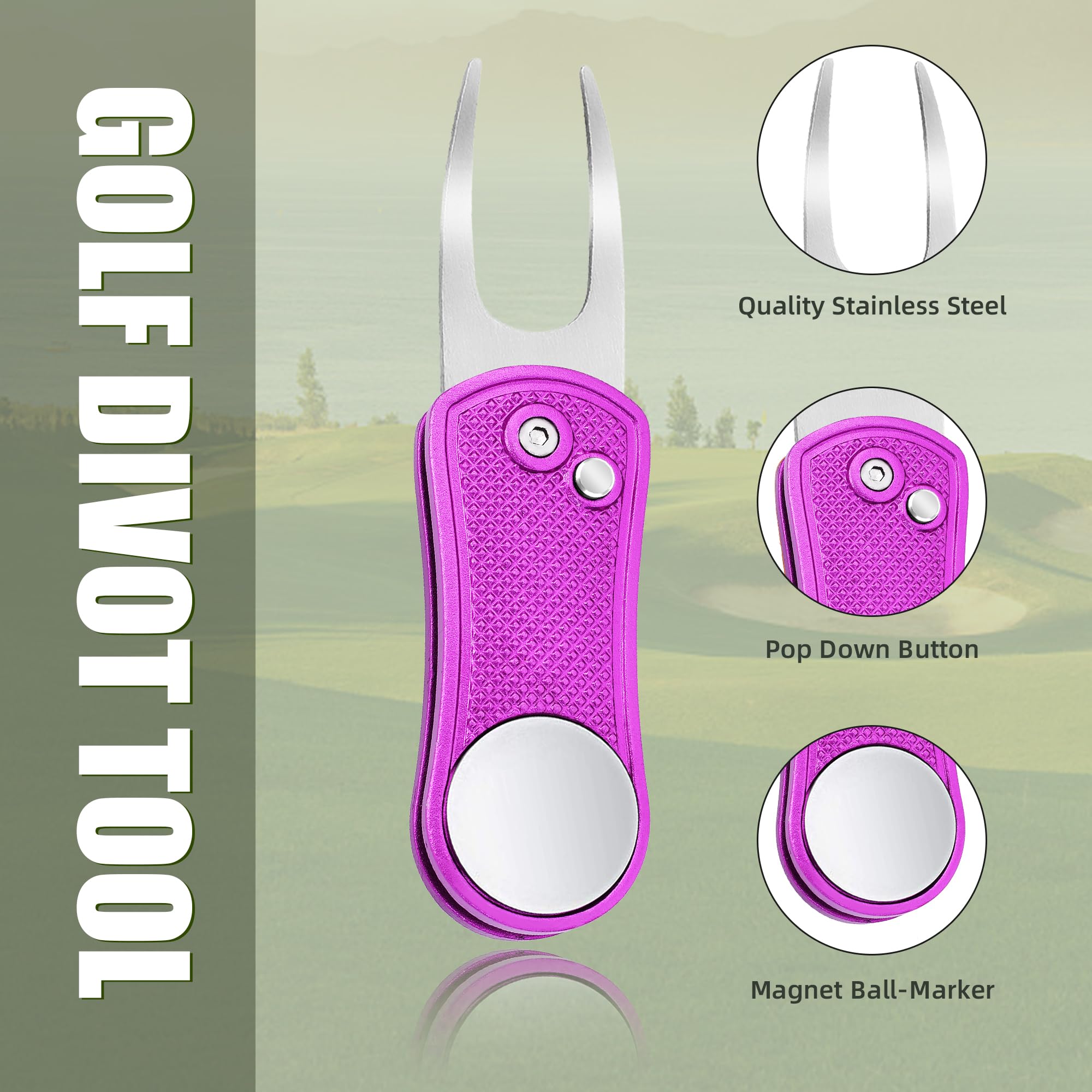 Premium All-Metal Golf Divot Repair Tool with Foldable Design, Pop-Up Button & Magnetic Ball Marker - Perfect for Golf Course Maintenance, Practice Greens & Tournament Play