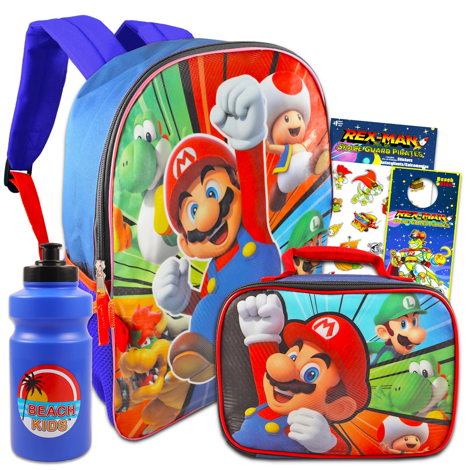 Super Mario Backpack and Lunch Box Set for Kids - Official Mario Themed School Bundle with Insulated Lunch Bag, Water Bottle & Stickers | Perfect for School, Travel, and Nintendo Fans
