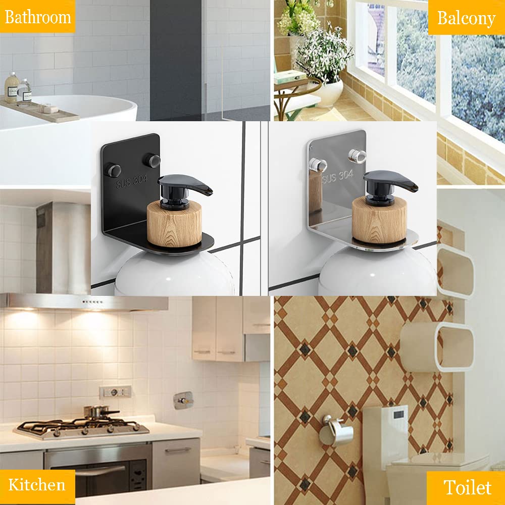 BiJun Wall Mount Soap Dispenser Holder - 1.06in Shampoo Conditioner Body Wash Bottle Hanger Rack for Kitchen & Bathroom Organization | Perfect for Shower, Sink, and Laundry Room Storage (Black)