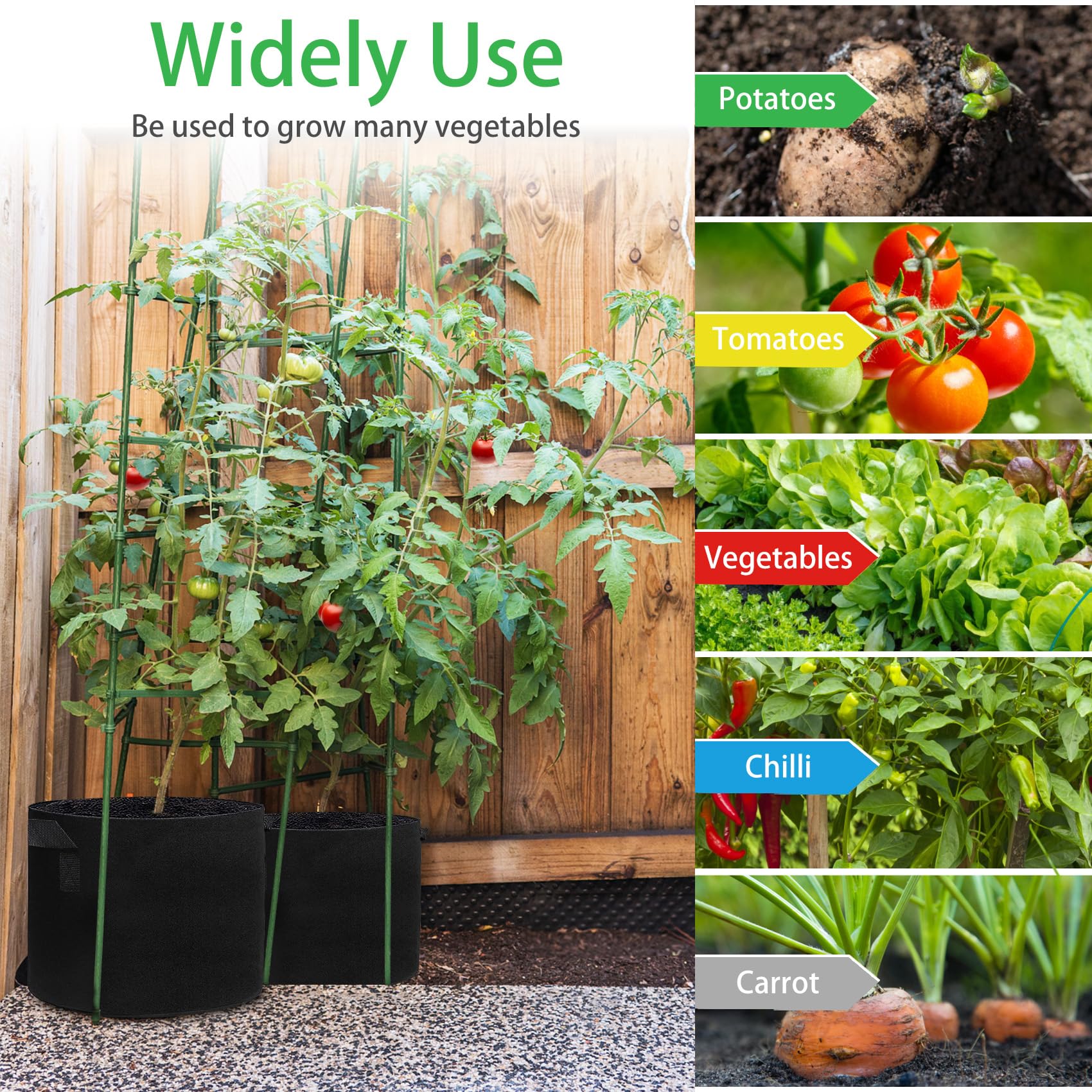 5 Pack 10 Gallon Heavy Duty Potato Grow Bags with Flap & Handles - Non-Woven Fabric Planter Pots for Vegetables, Tomatoes, Carrots - Perfect for Home Gardening, Patio & Indoor Planting