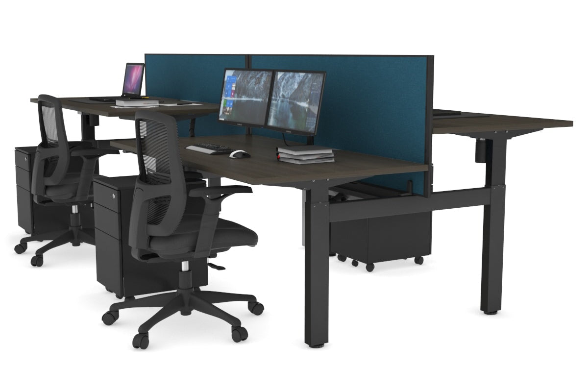 Adjustable 4-Person H Bench Workstation - Black Frame [1200L x 800W] - Perfect for Office, Coworking Spaces & Home Offices