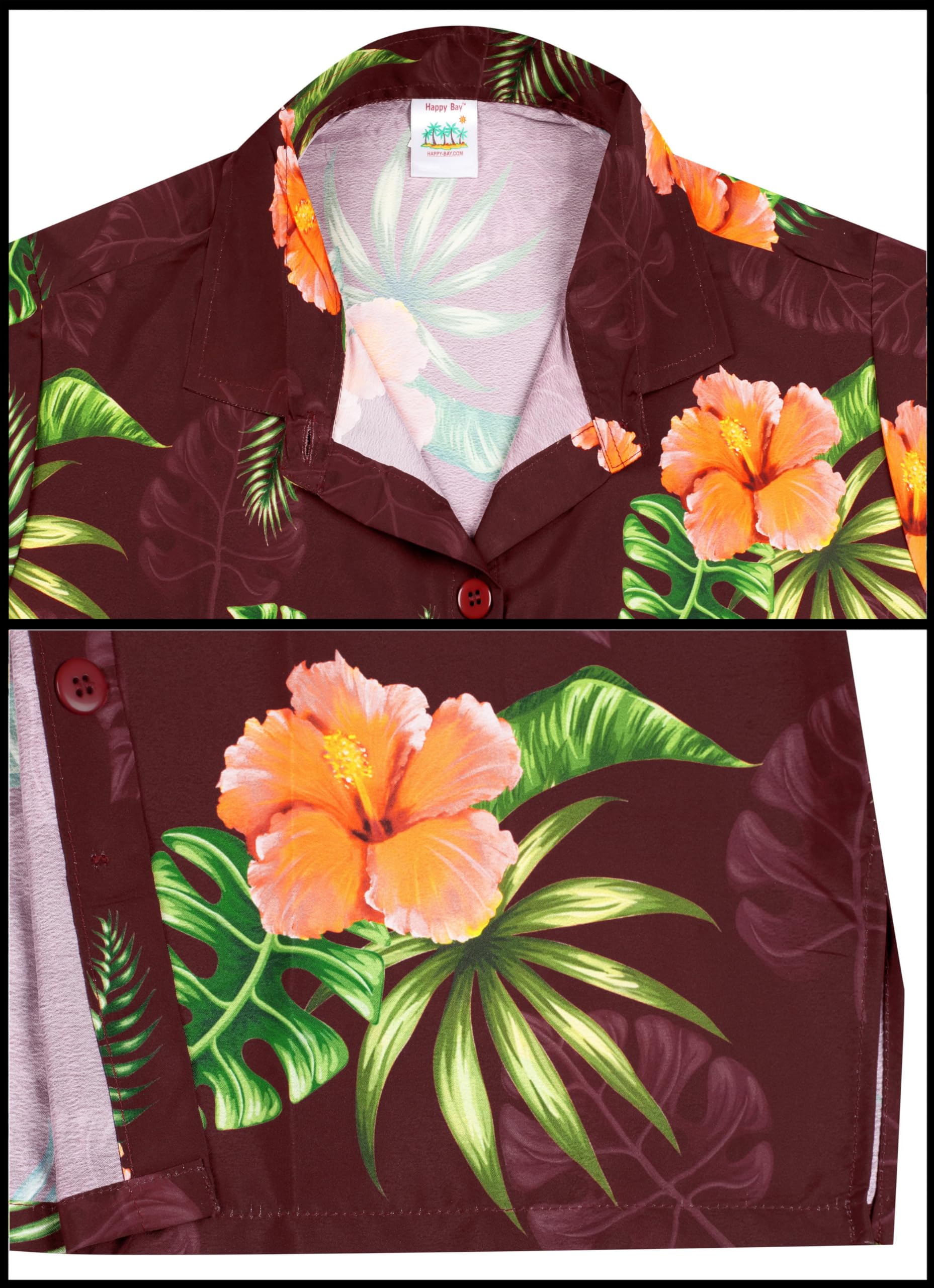 Happy Bay Women's Hawaiian Beach Short Sleeve Blouse - Tropical Floral Print Vacation Shirt for Summer, Pool Party & Island Getaway