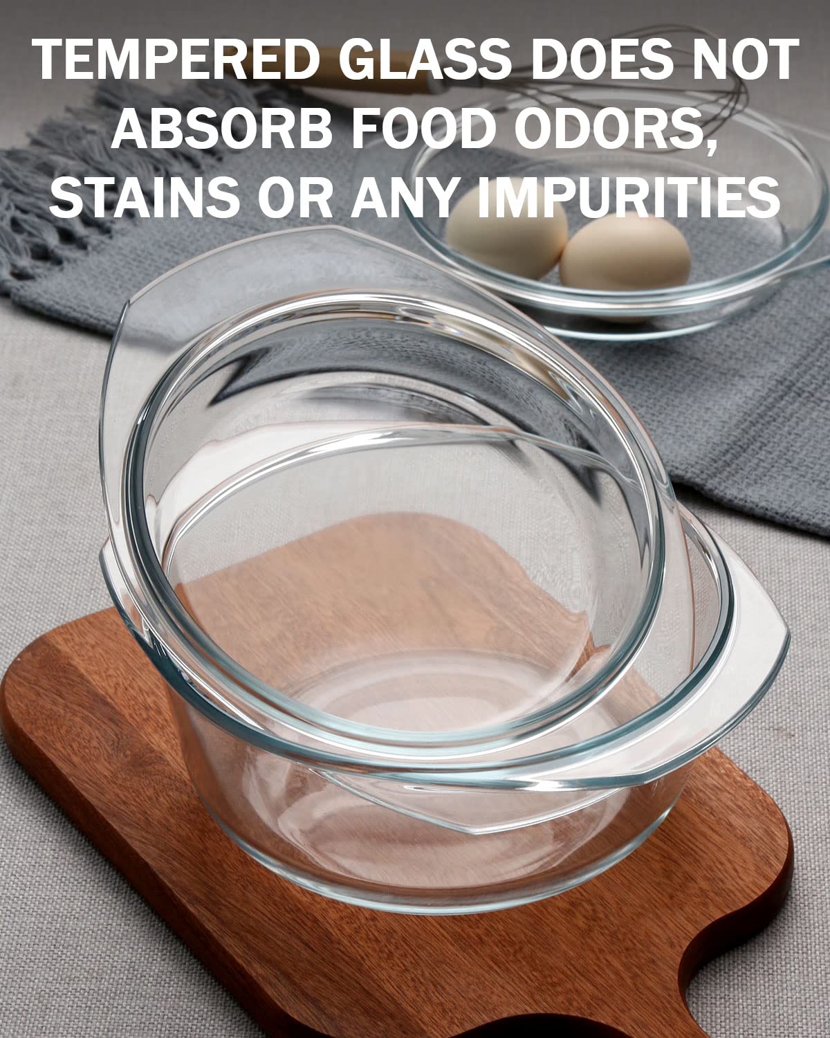 Clear Round Glass Casserole Dish with Lid - 1.5L Non-Plastic Oven-Safe Baking Bowl | Microwave, Freezer & Dishwasher Safe | Perfect for Casseroles, Lasagna & Meal Prep