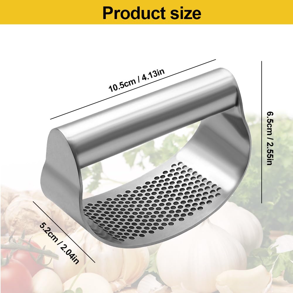 2024 Stainless Steel Garlic Press - Rocker Mincer with Peeler & Brush for Easy Kitchen Prep