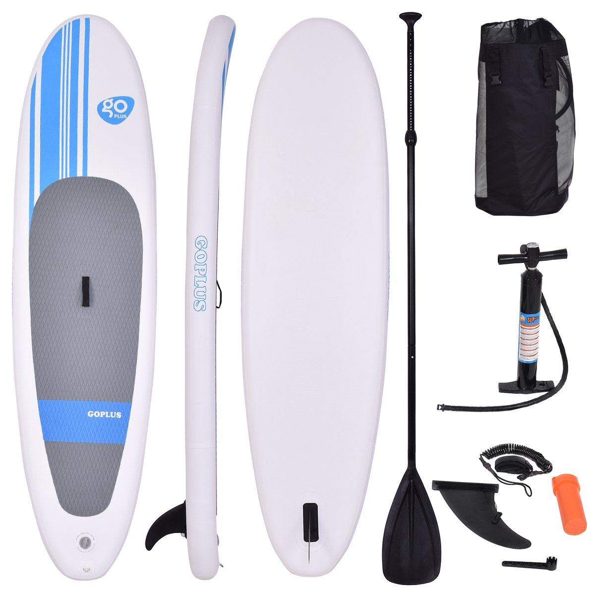 HOMGX 10' Inflatable Stand Up Paddle Board (SUP) with Adjustable Paddle, Leash, Hand Pump & Carry Bag - 6