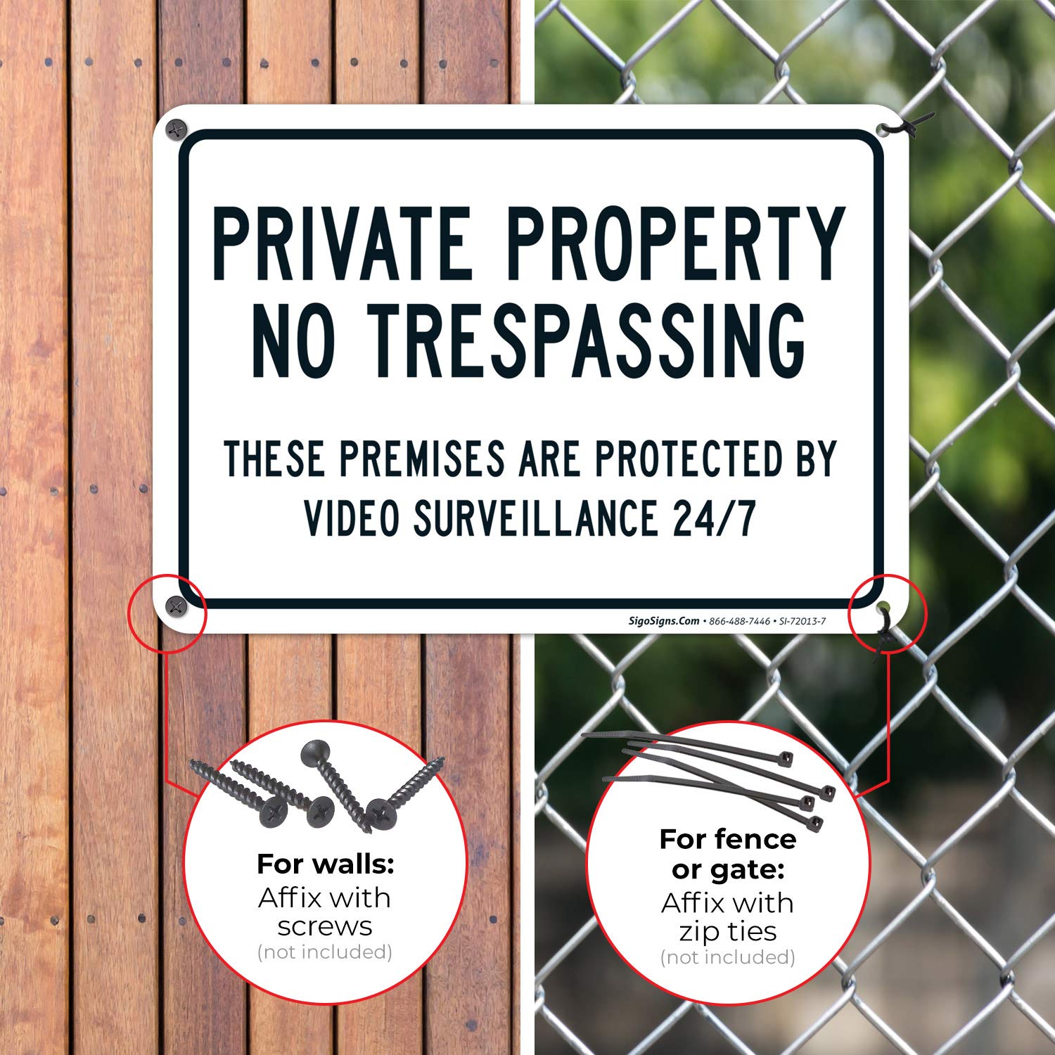 Private Property No Trespassing Sign - 10x7 Rust-Free Aluminum, Weatherproof & Fade Resistant - Video Surveillance Warning Sign for Indoor/Outdoor Use - Easy Mounting Security Sign Made in USA - Perfect for Homes, Farms, Warehouses & Business Properties