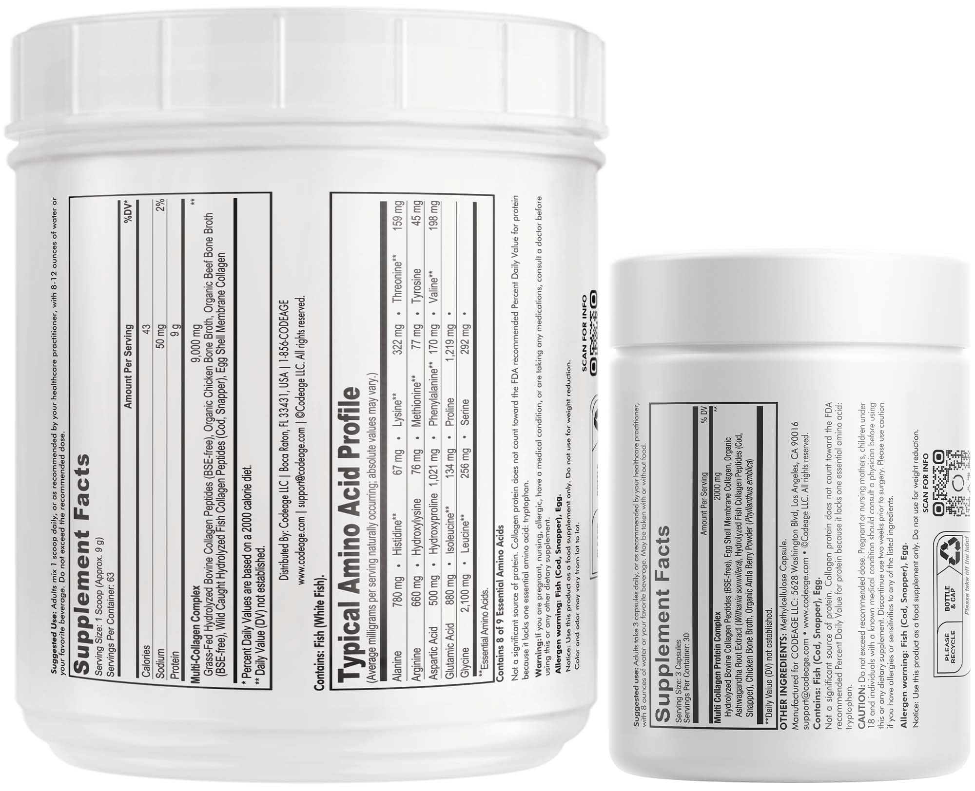 Codeage Multi Collagen Protein Supplement Bundle - Hydrolyzed Collagen Peptides Powder (20oz) & Capsules (90 Count) with Types I, II, III, V & X for Skin, Hair, Joint & Gut Health | Perfect for Smoothies, Coffee & Daily Wellness Routine