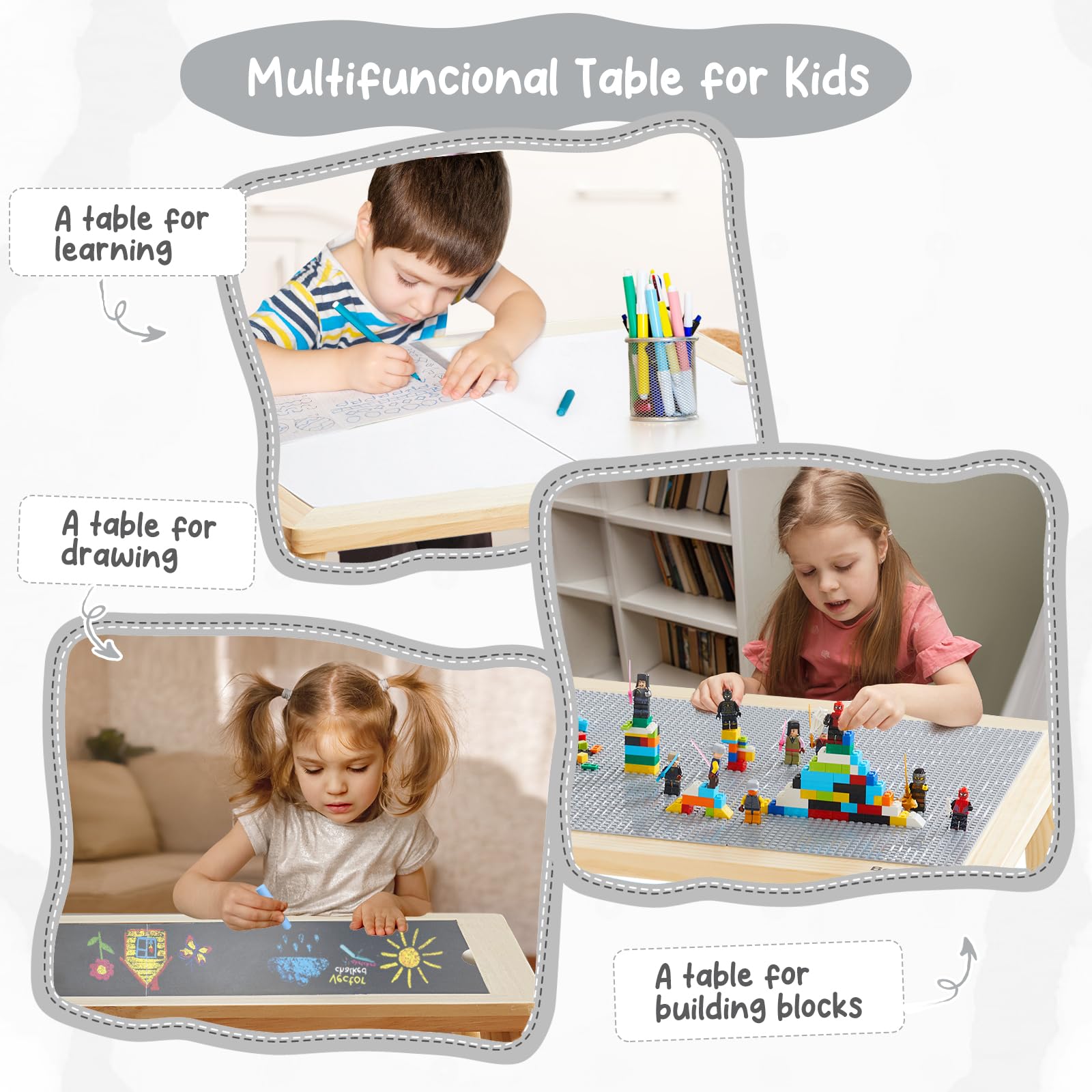 Beright Kids Activity Table with 3 Baseplates - Grey Building Block Play Table with Double-Sided Tabletop | Indoor Sensory Learning Table for Toddlers | Perfect for Preschool Playrooms, Daycare Centers & Home Use