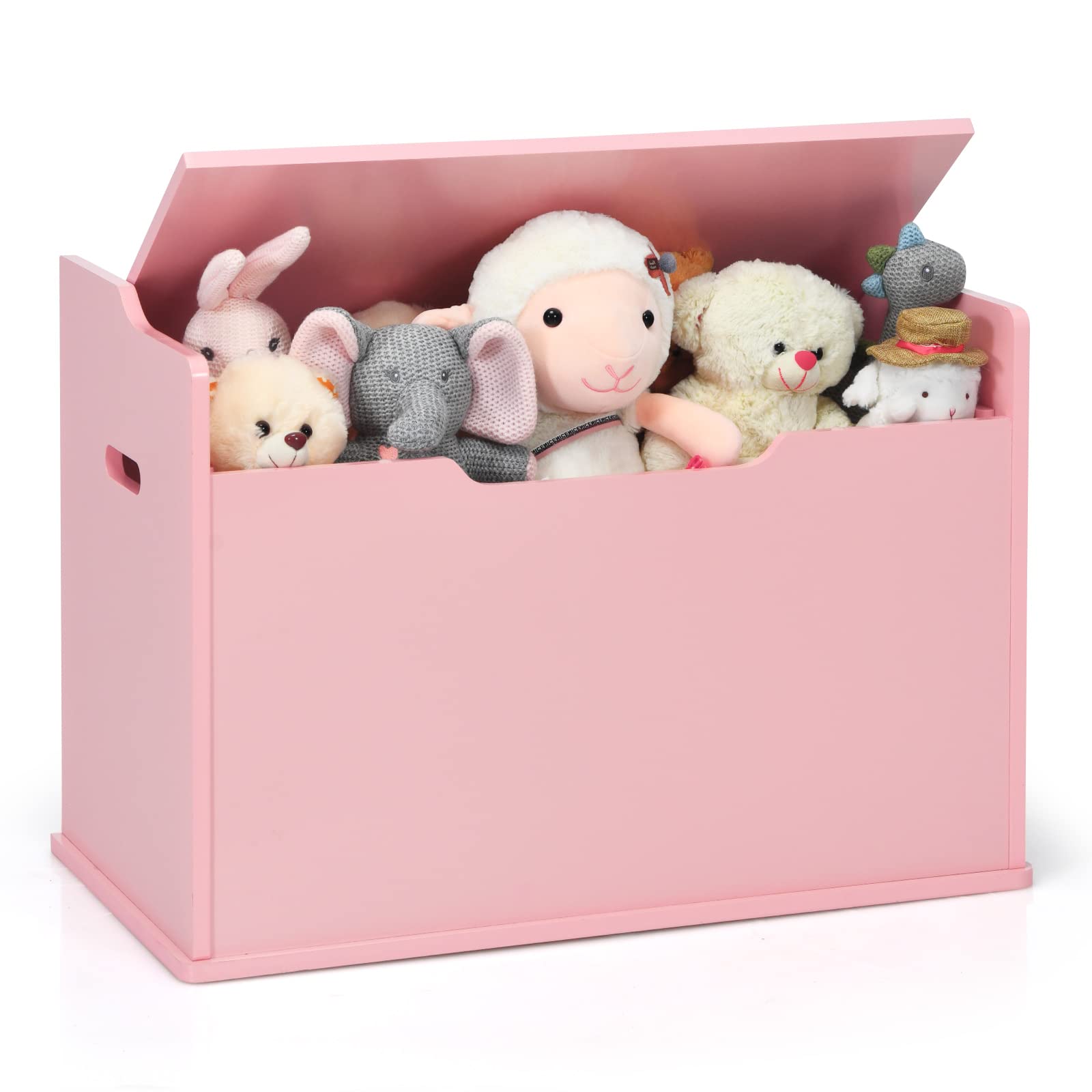 Costzon Kids Wooden Toy Storage Chest with Bench Seat - Safe Finger-Pinch Prevention Lift-Top Design, Multi-Functional Toy Box Organizer for Bedroom, Playroom & Nursery - Pink (Perfect for Toy Storage, Kids Room Decor & Entryway Seating)