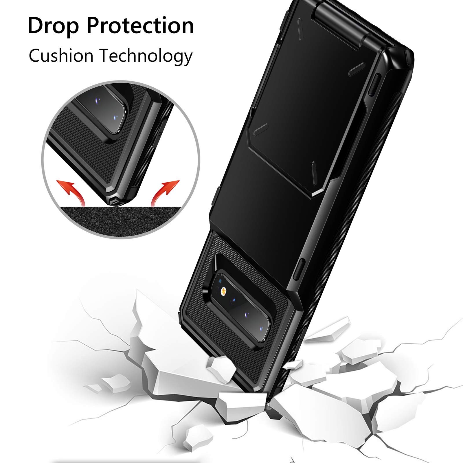 Vofolen Wallet Case for Samsung Galaxy S10 Plus - 4 Card Holder Slots, Anti-Scratch Dual Layer Protection with Bumper & Rubber Armor | Perfect for Business, Travel & Everyday Use (Black)