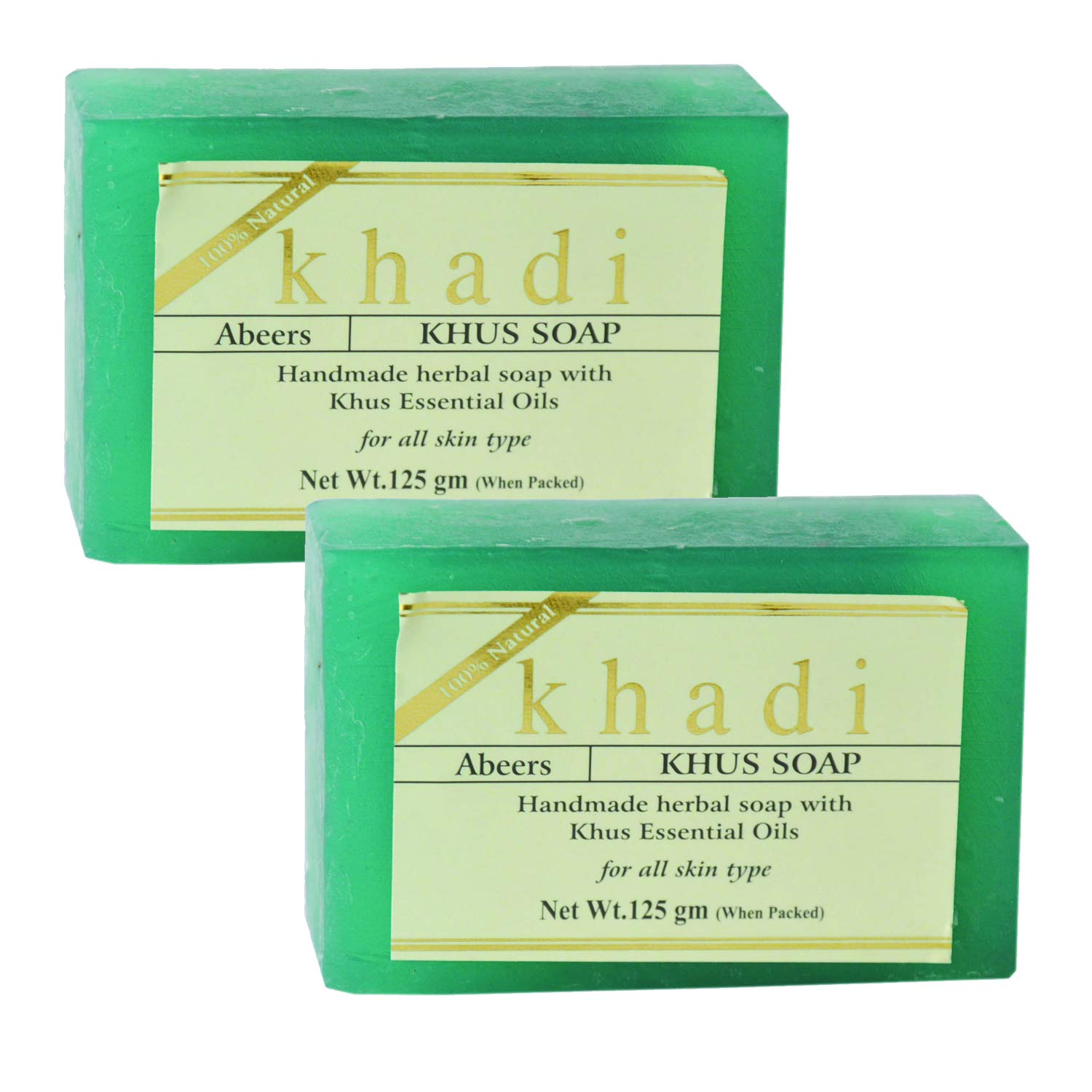 Khadi Abeers Pure Essence Khus Soap with Essential Oils - 125g (Pack of 2) - Natural Ayurvedic Herbal Soap for Relaxation & Aromatherapy - Perfect for Spa, Bath & Gift Sets