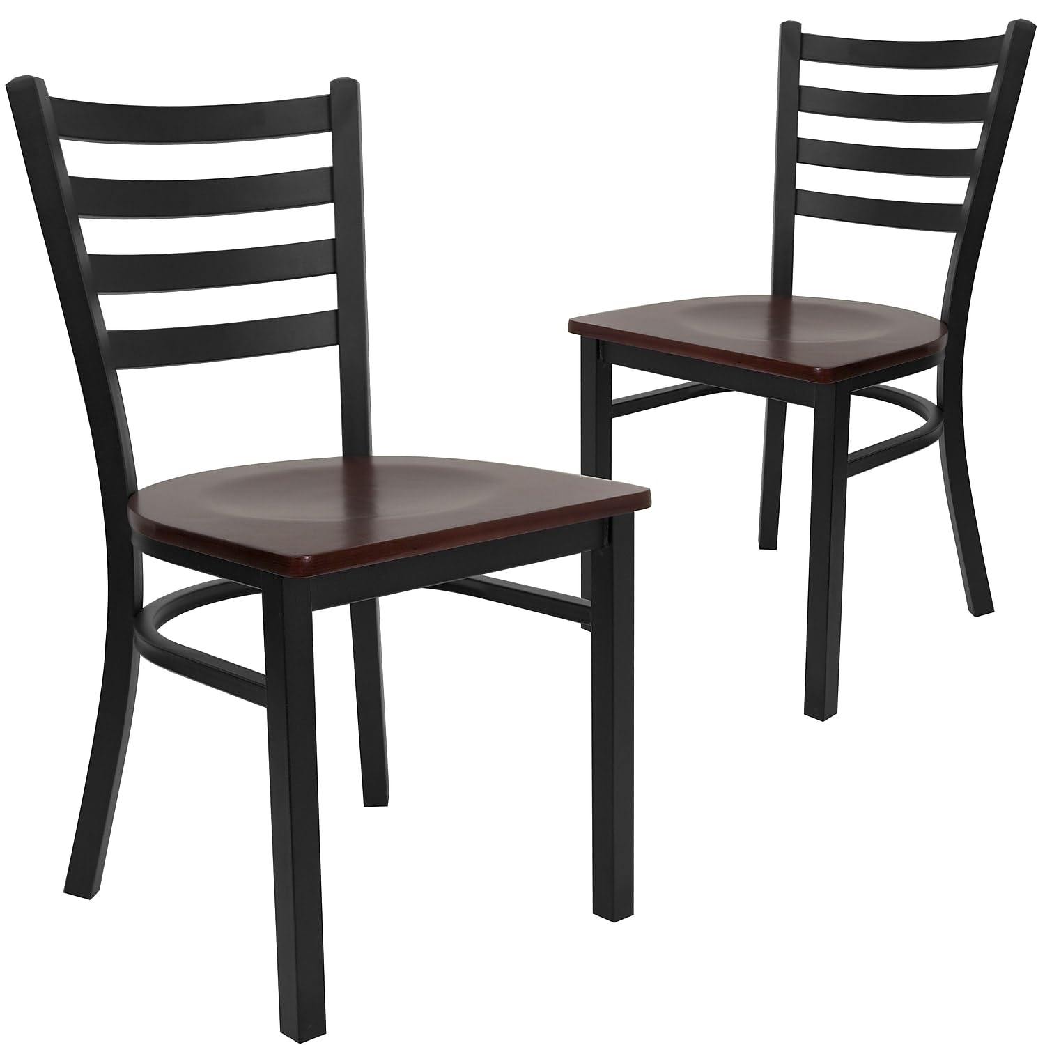 Flash Furniture 2-Pack HERCULES Series Black Metal Ladder Back Restaurant Chairs with Mahogany Wood Seats - Heavy Duty Commercial Dining Chairs for Restaurants, Cafes, and Home Kitchens
