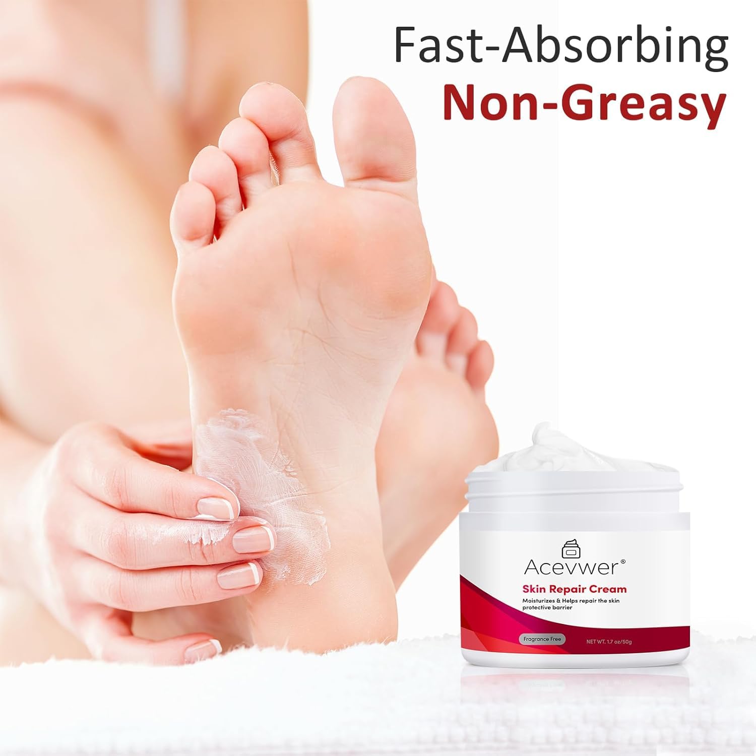 Fast-Acting Foot Cream for Dry Cracked Heels - Moisturizing Anti-Itch Treatment for Skin Irritation & Itchy Feet - 1.7oz - Perfect for Daily Foot Care, Healing Rough Skin at Night, and Soothing Post-Pedicure Dryness