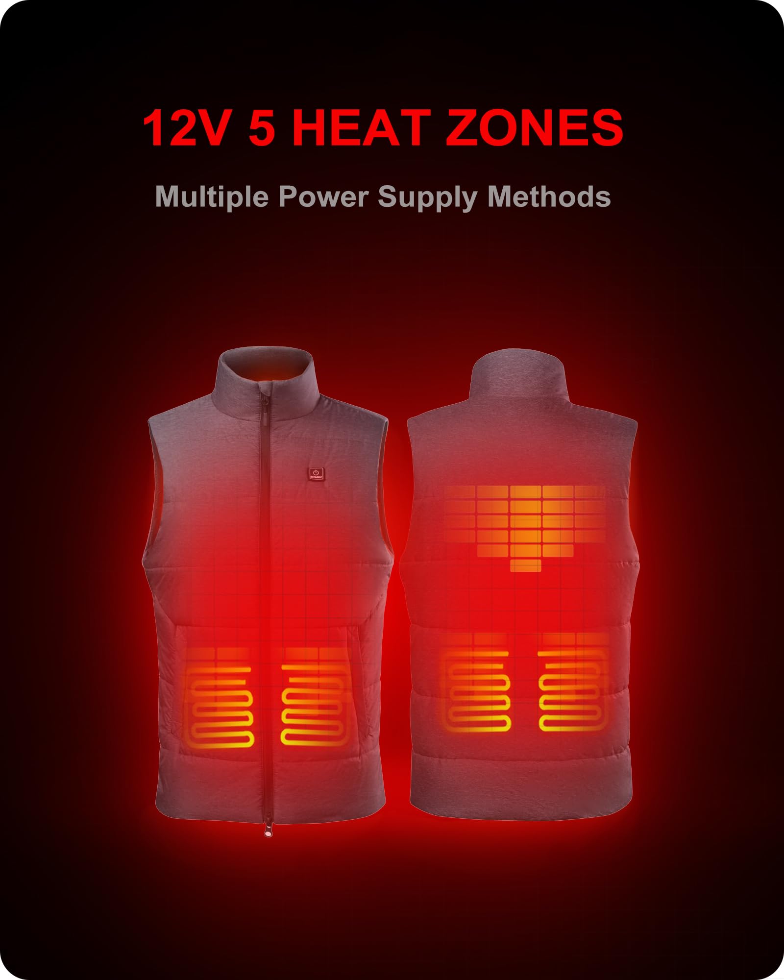 DEWBU 12V Heated Vest for Men - Lightweight Battery-Powered Heated Jacket with Multiple Power Options - Ideal for Outdoor Work, Hiking & Winter Sports