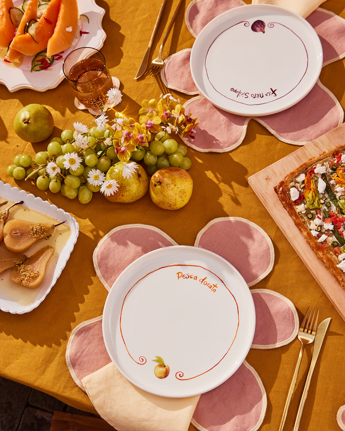 Premium 100% French Flax Linen Placemats Set of 4 - Terracotta & Limoncello Colors - Elegant Table Setting for Dining Room, Kitchen, or Outdoor Entertaining