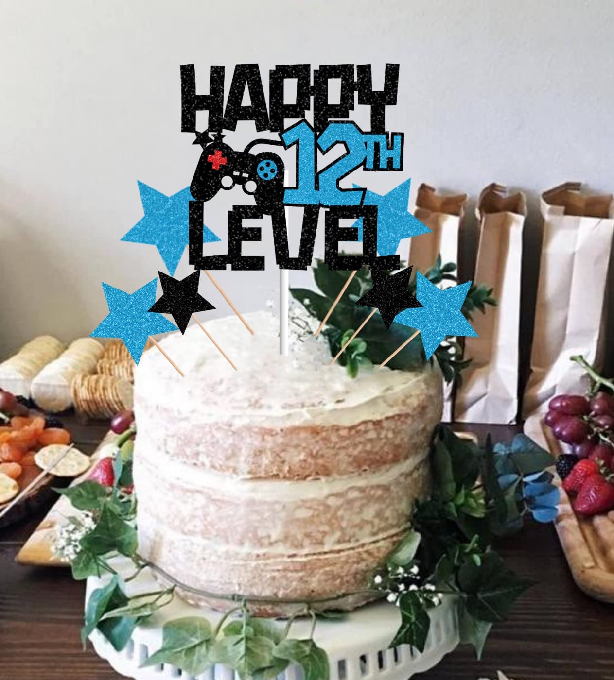 Glittery Happy 12th Birthday Cake Topper Set - 12th Level Game Theme Cupcake Toppers for Boys & Girls - Twelve Years Old Party Decorations - Perfect for Birthday Cakes, Cupcakes & Party Supplies