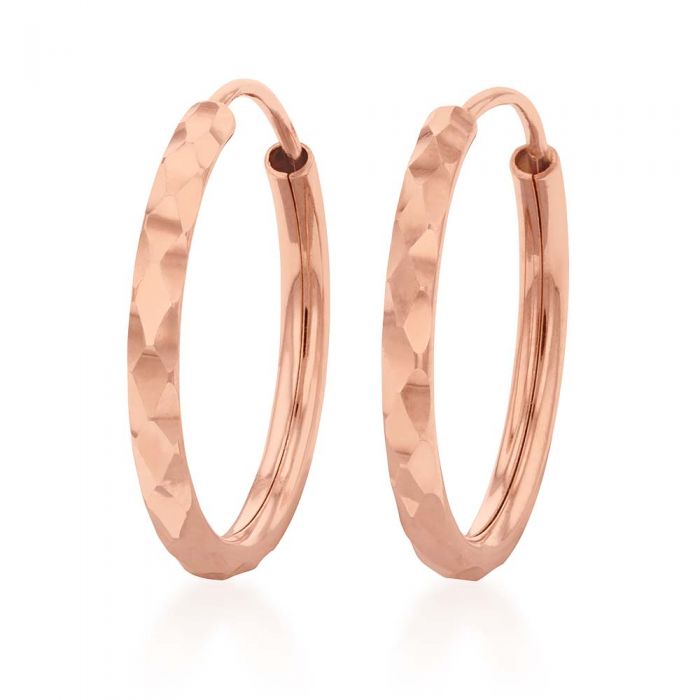 9ct Silver Filled Rose Gold 15mm Diamond Cut Sleeper Earrings for Women - Hypoallergenic Stud Hoop Earrings for Everyday Wear, Gift Giving & Special Occasions