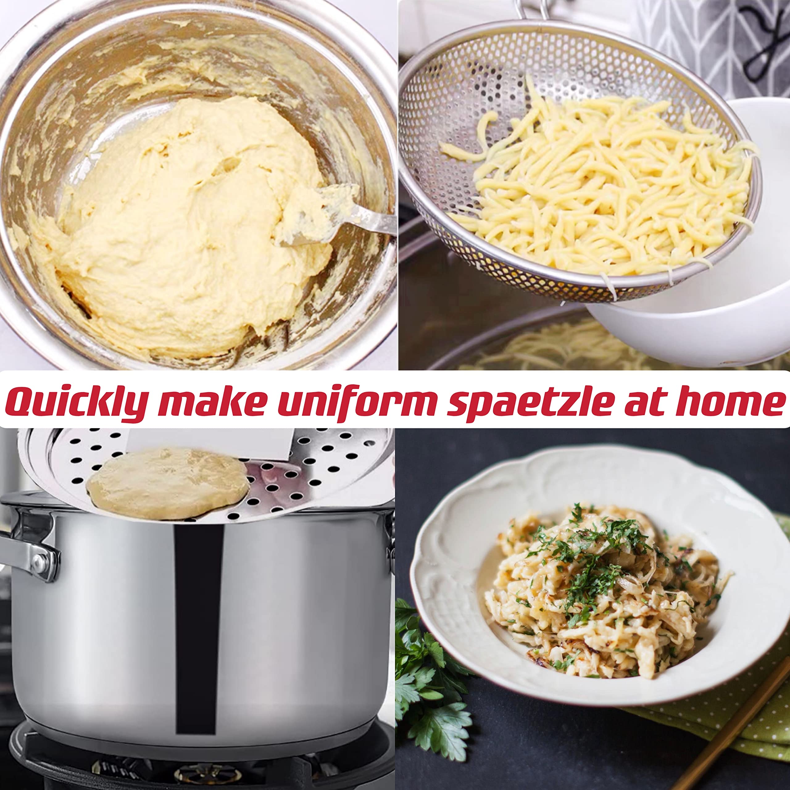 Premium Stainless Steel Spaetzle Maker with Lid & Scraper - German Egg Dumpling Noodle Press - Fits Most Pots & Pans - Perfect for Homemade Spaetzle, Dumplings & Pasta - Great for German Cuisine, Family Dinners & Cooking Enthusiasts