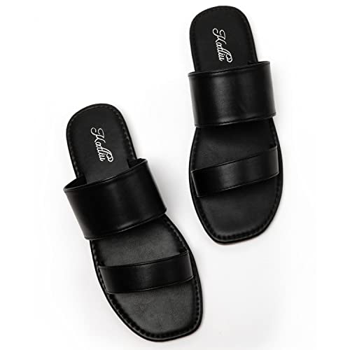 Katliu Women's Braided Slide Sandals - Comfortable Two-Strap Flat Sandals for Casual & Dressy Occasions | Perfect for Beach, Vacation, and Summer Outfits
