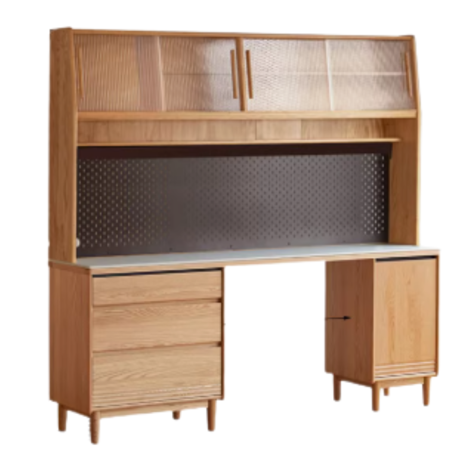 70.9x17.7x73.4 inch / 180.4x45x186.5 cm / Natural wood color / Oak rock board sideboard + shelf